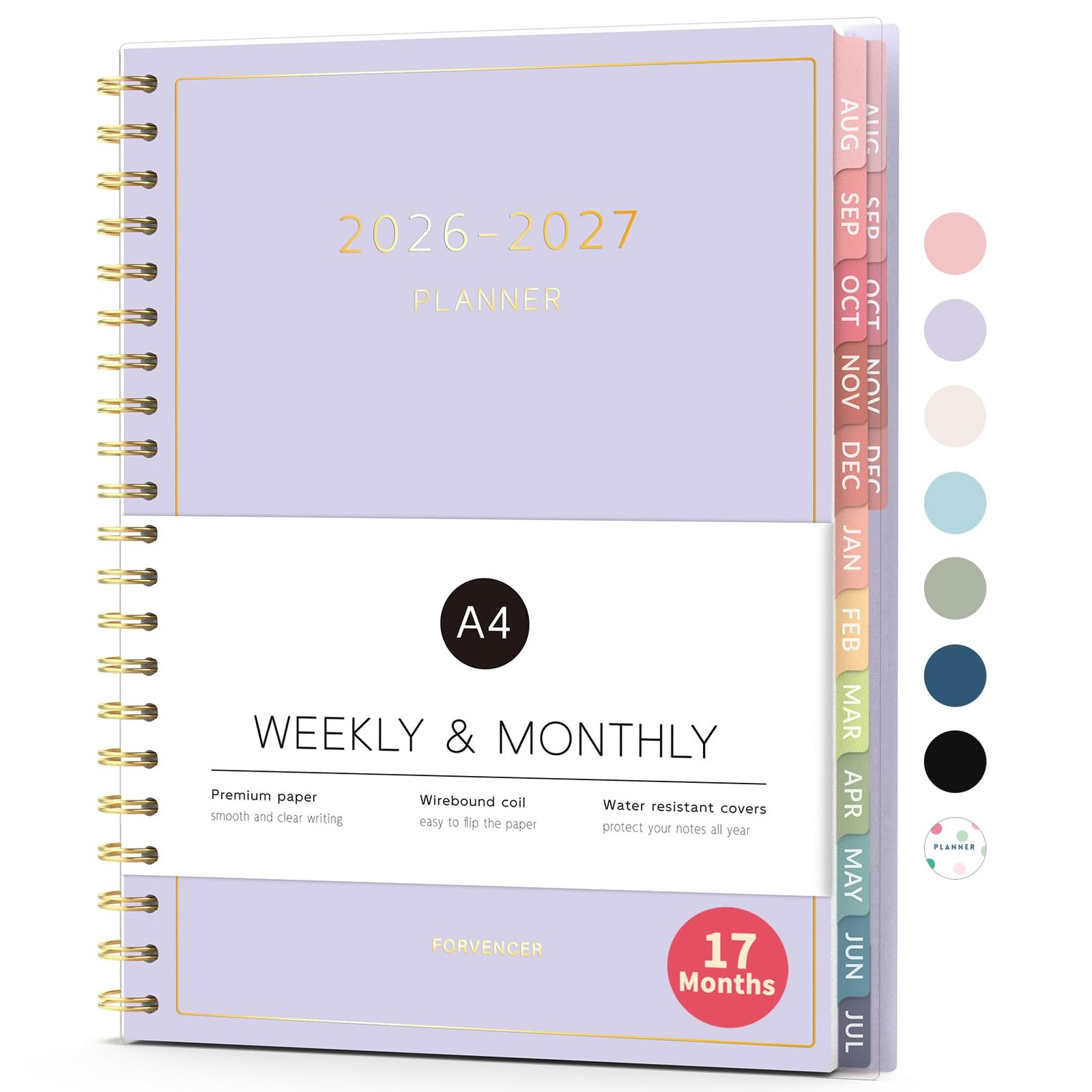 Aug 2026 – Dec 2027 Planner, Forvencer 17 Month Academic 8.5″ x 11″, Purple