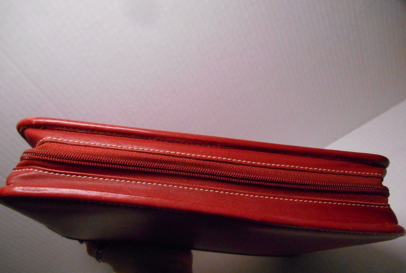Vtg FRANKLIN Quest Covey RED Full Grain Leather 7 Ring Planner 8.5×10″ Full Zip