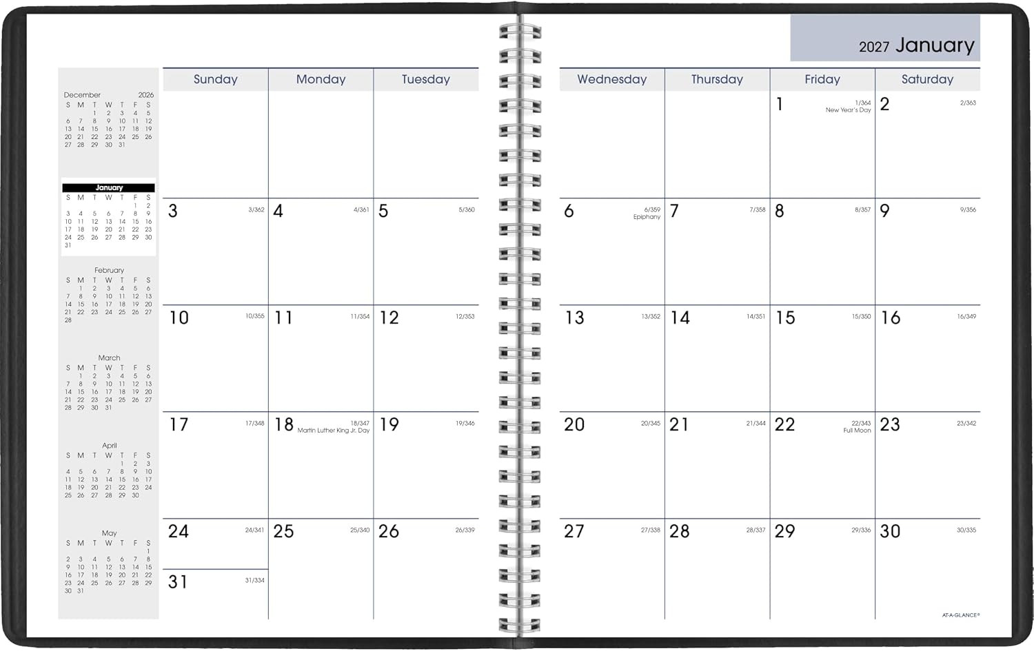 2027 Dayminder Monthly Planner, 7″ x 8.75″, Unruled Daily Blocks, Black