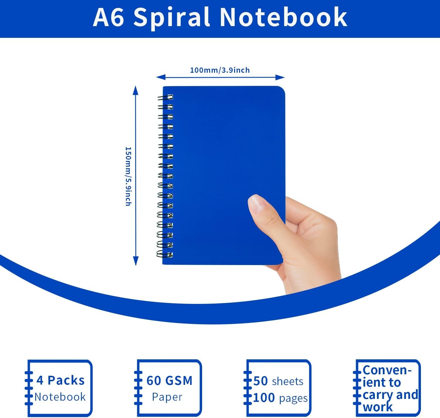 Spiral Notebook 4 Pack, 4.2″x6.1″ Pocket Notepad, Small Journals