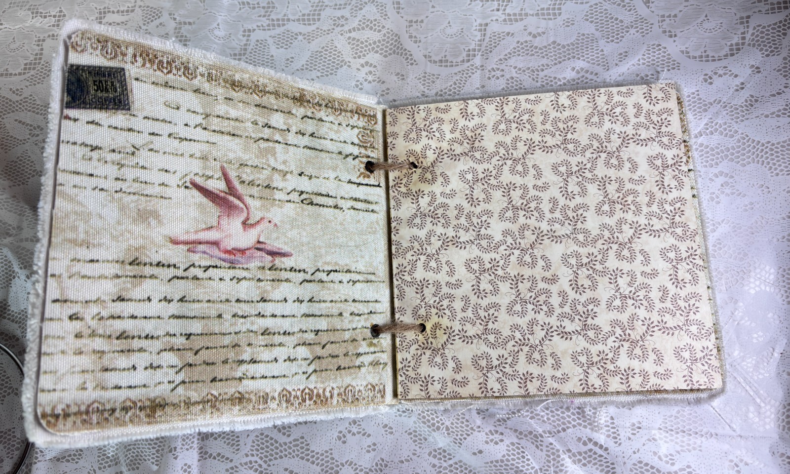Handmade Junk Journal Archangel Gabriel 7×7 140 pages fabric cover rope tied