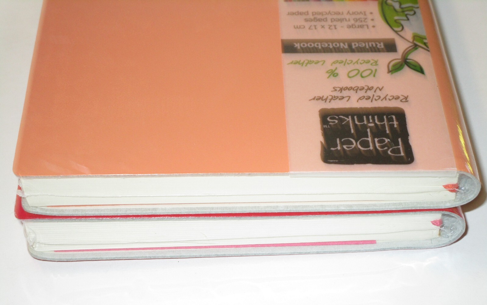 Paper thinks 2 new Ruled Notebook Red Orange Recycled Leather Sealed Large Size