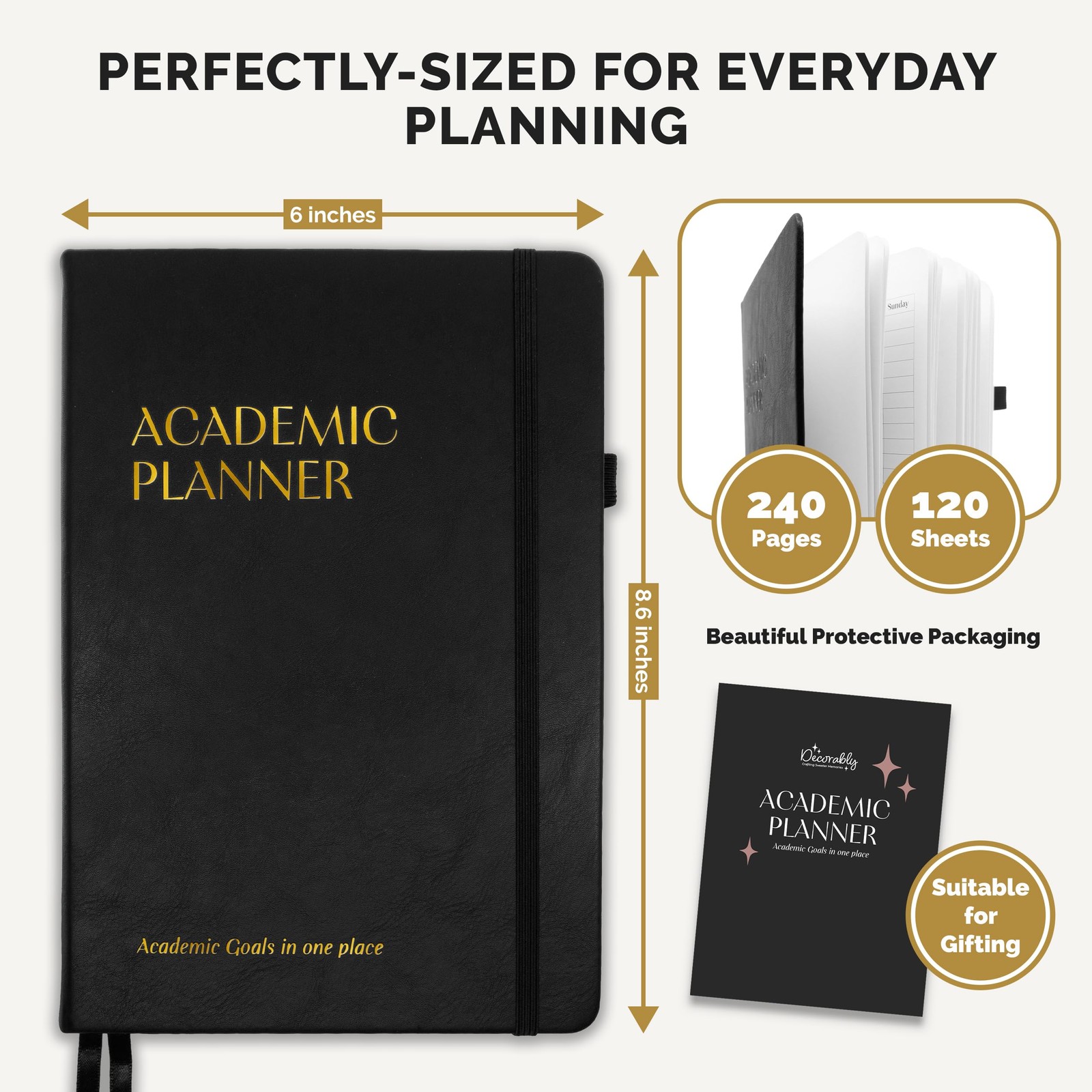 Decorably 240 Pages Gold Foil Monthly & Weekly Undated College Student Planne…