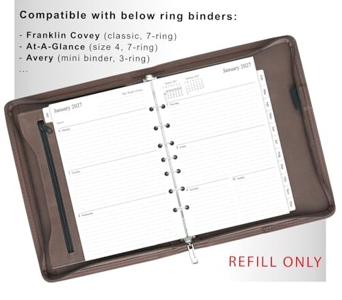 2027 Weekly Monthly Planner Refill 5.5×8.5 Half Letter 7-Hole Mini Binder Jan