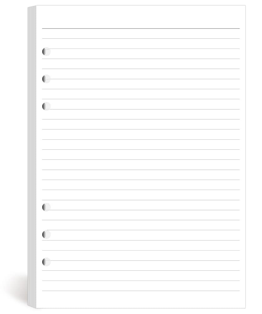 A5 Lined Paper 6-Hole Punched, 100 Sheets (200 Pages), 100 Sheets, White