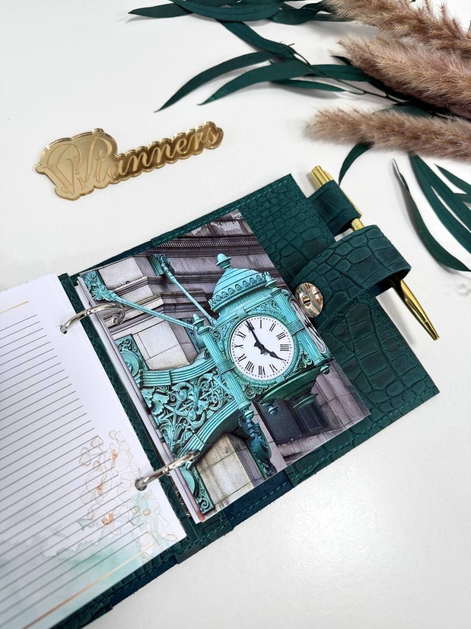 Leather notebook-wallet cover A7 Big rings mini wallet. Mini Planner.