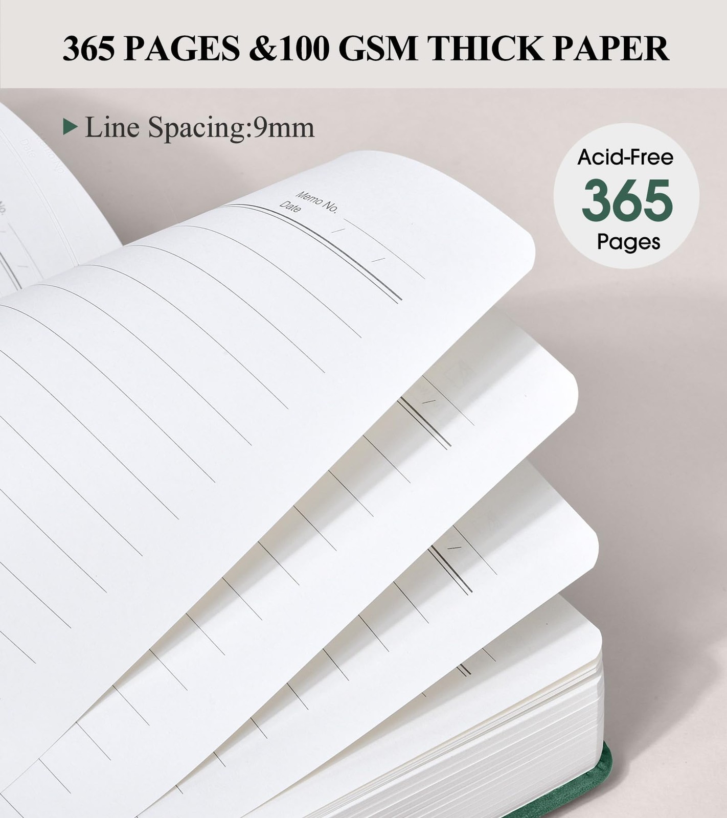 PAIBAS 365 Page Thick Lined Journal Notebook A4 size (8.5in x 11in), Green