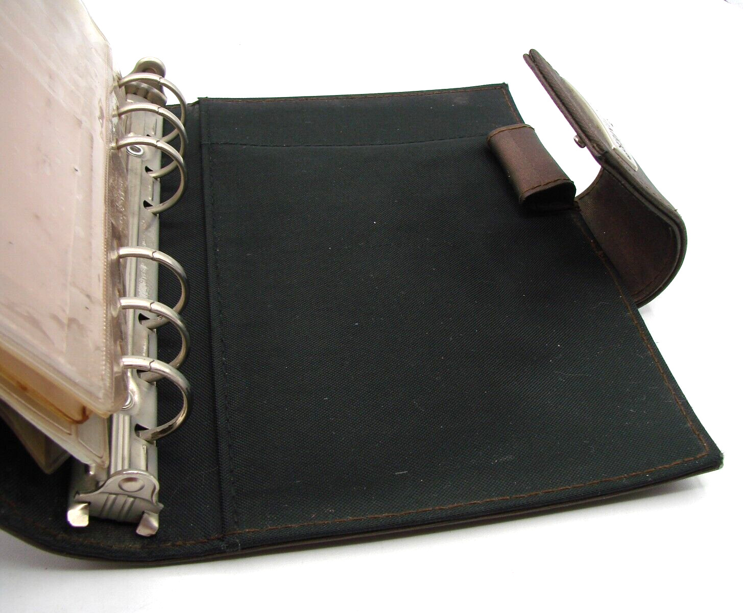 Day-Timer Navigator Brown Satin Striped Planner Binder 6 Rings Snap Tab Closure