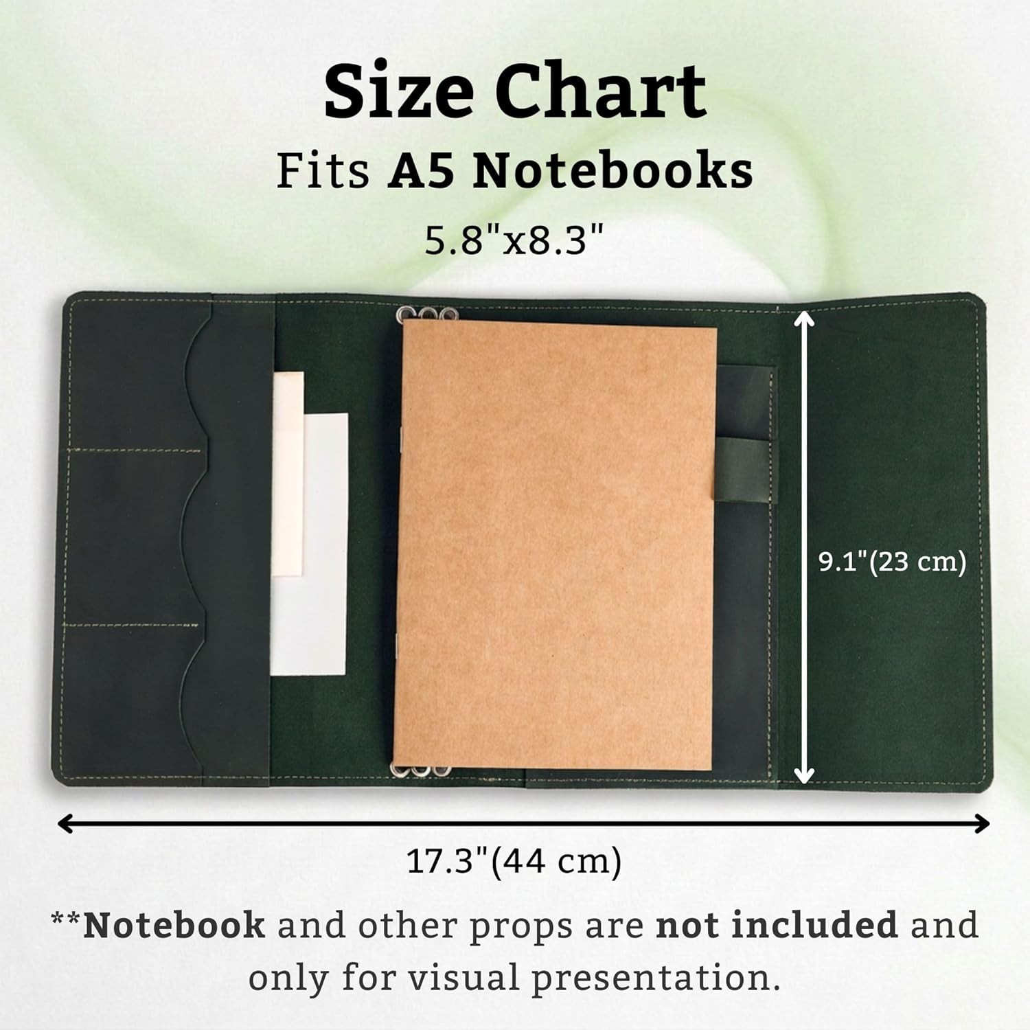 Leather A5 Notebook Cover – Refillable Journal Cover with Pen Holder & Card Slot