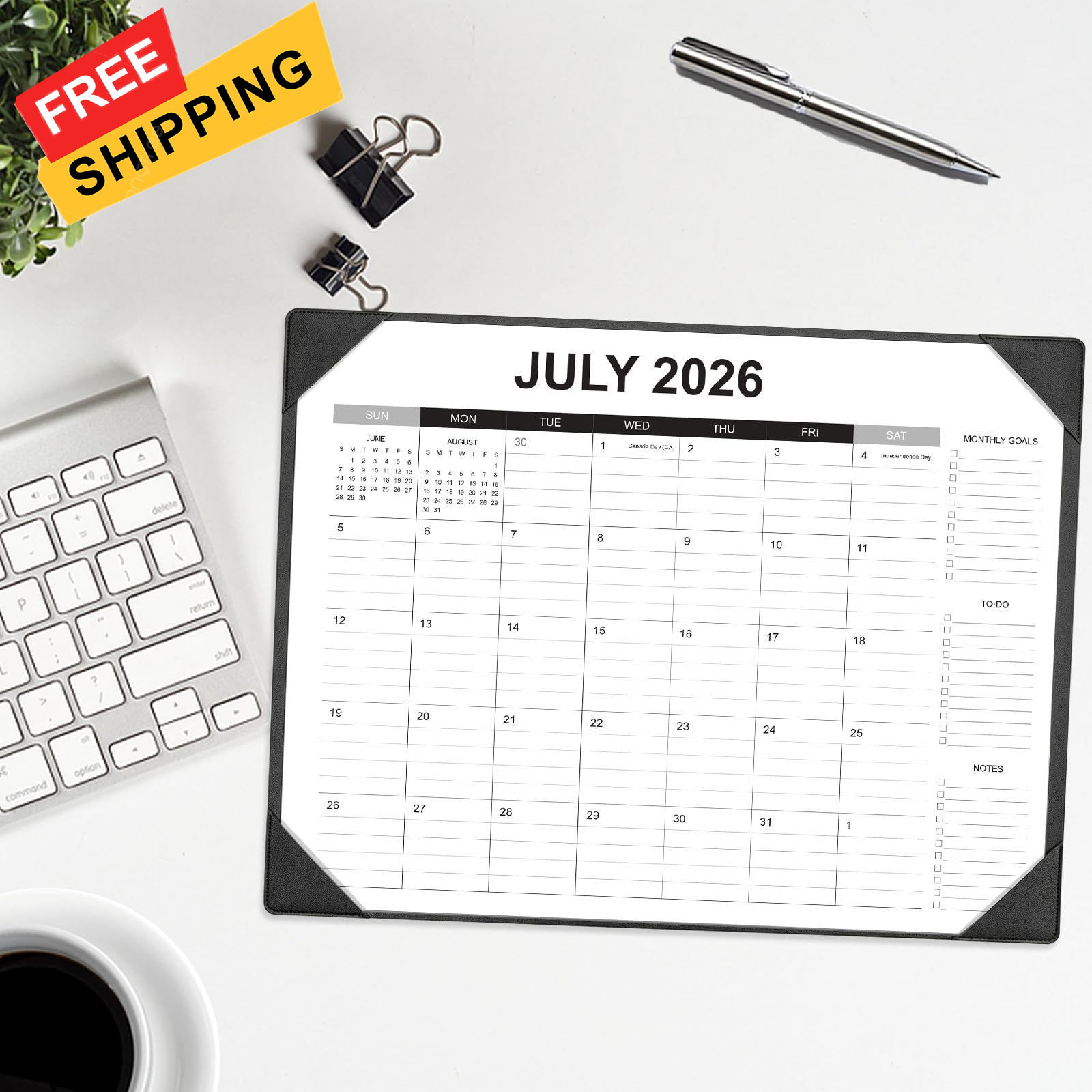 Desk Calendar 2026-2027 with Mat – 22″ x 17″ Large Pad Black