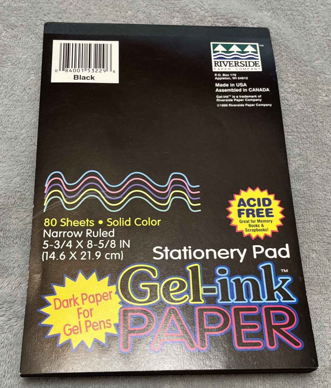 Vtg Riverside Gel Ink Paper Black Notepad Narrow Rule Acid Free 80 Sheets