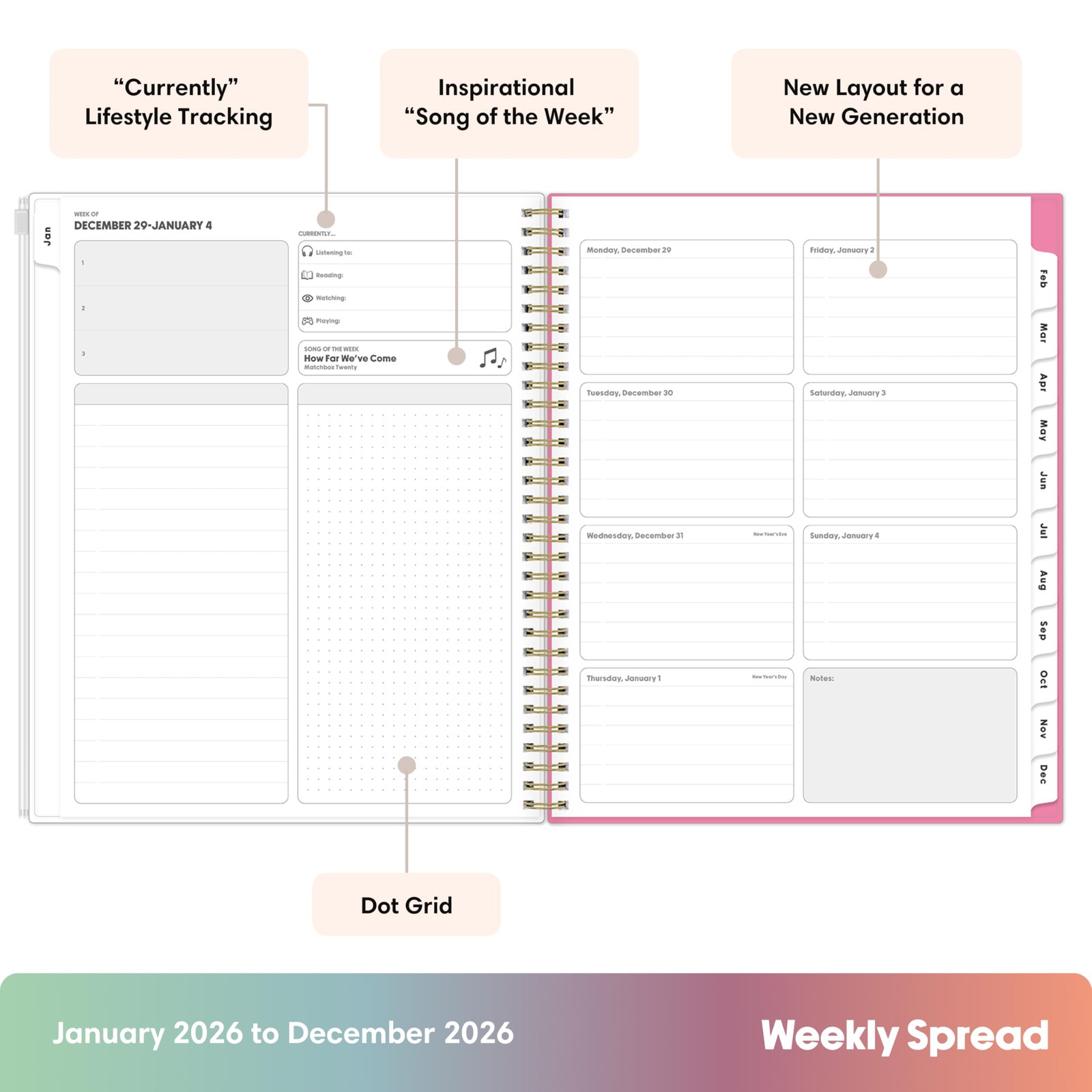 Gen Z 2026 Weekly and Monthly Planner Calendar, January 2026 – December 2026,…