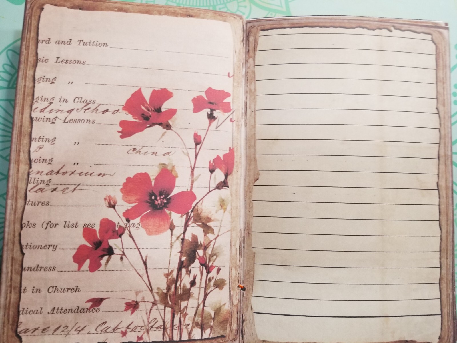 Junk Journal Booklet “WILDFLOWERS” BOTANICAL HANDMADE Cards, Pockets,