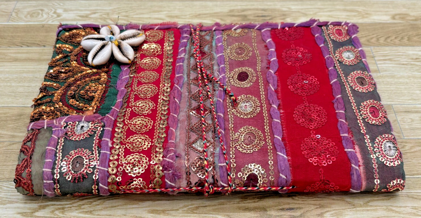 Hand Crafted Fabric Writing Drawing Notebook Diary Sequined and Shell Embellish