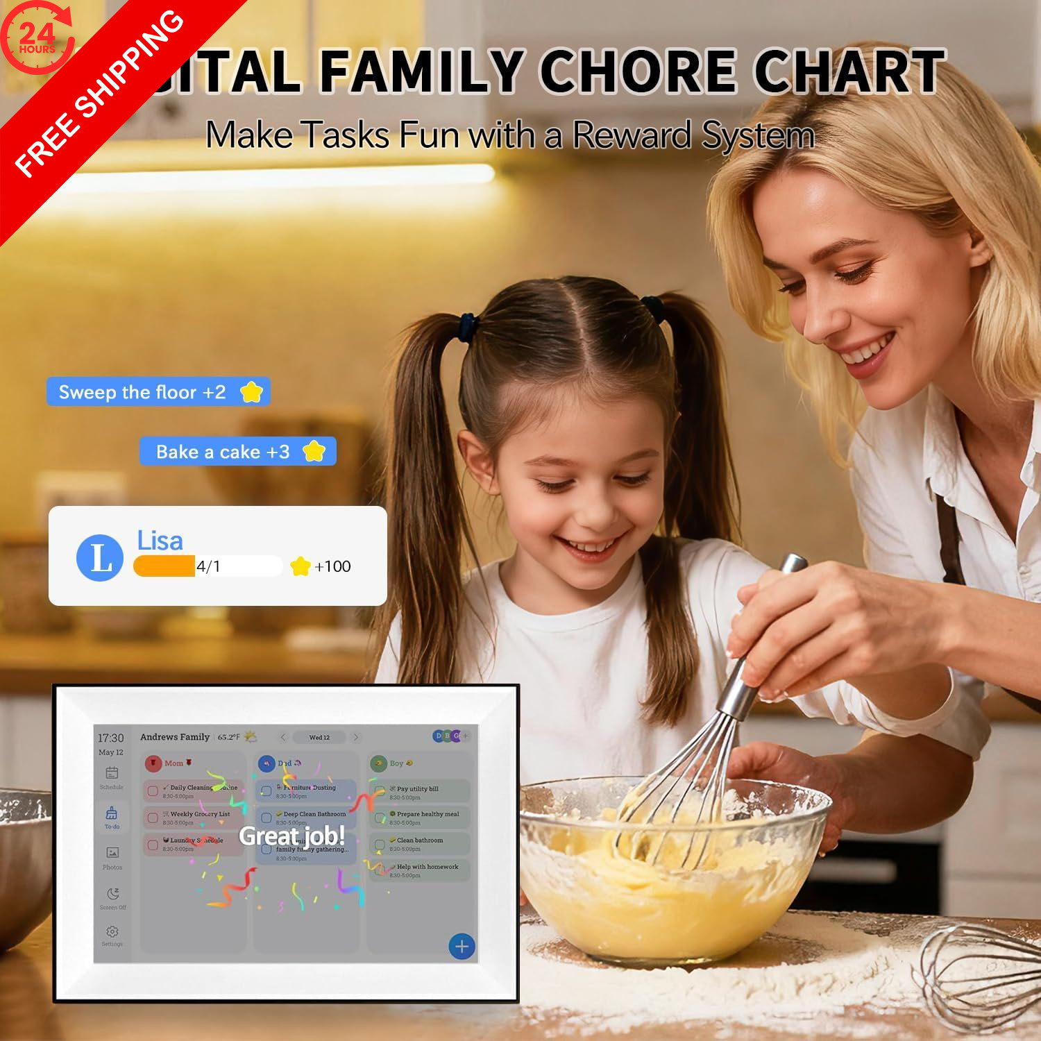 Array Pixel 10.1 Inch touchscreen Digital Calenda,Smart 8″W x 14″H, White