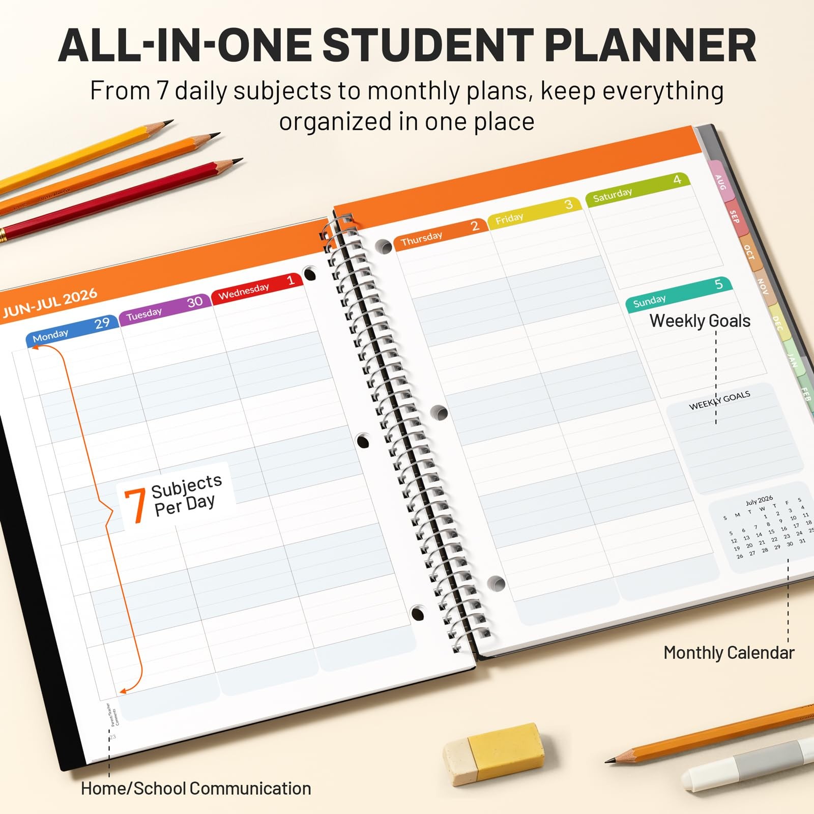 Student Planner 2026-2027, SUNEE Middle or High School A4 8.5″×11″, Black