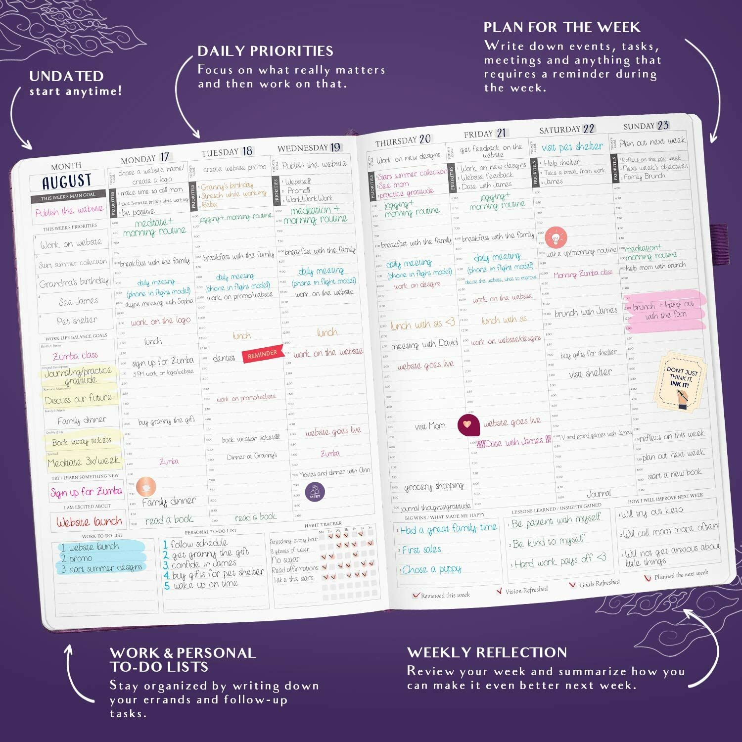 Legend Planner PRO Hourly Schedule Edition – Deluxe Weekly & Daily Organizer …