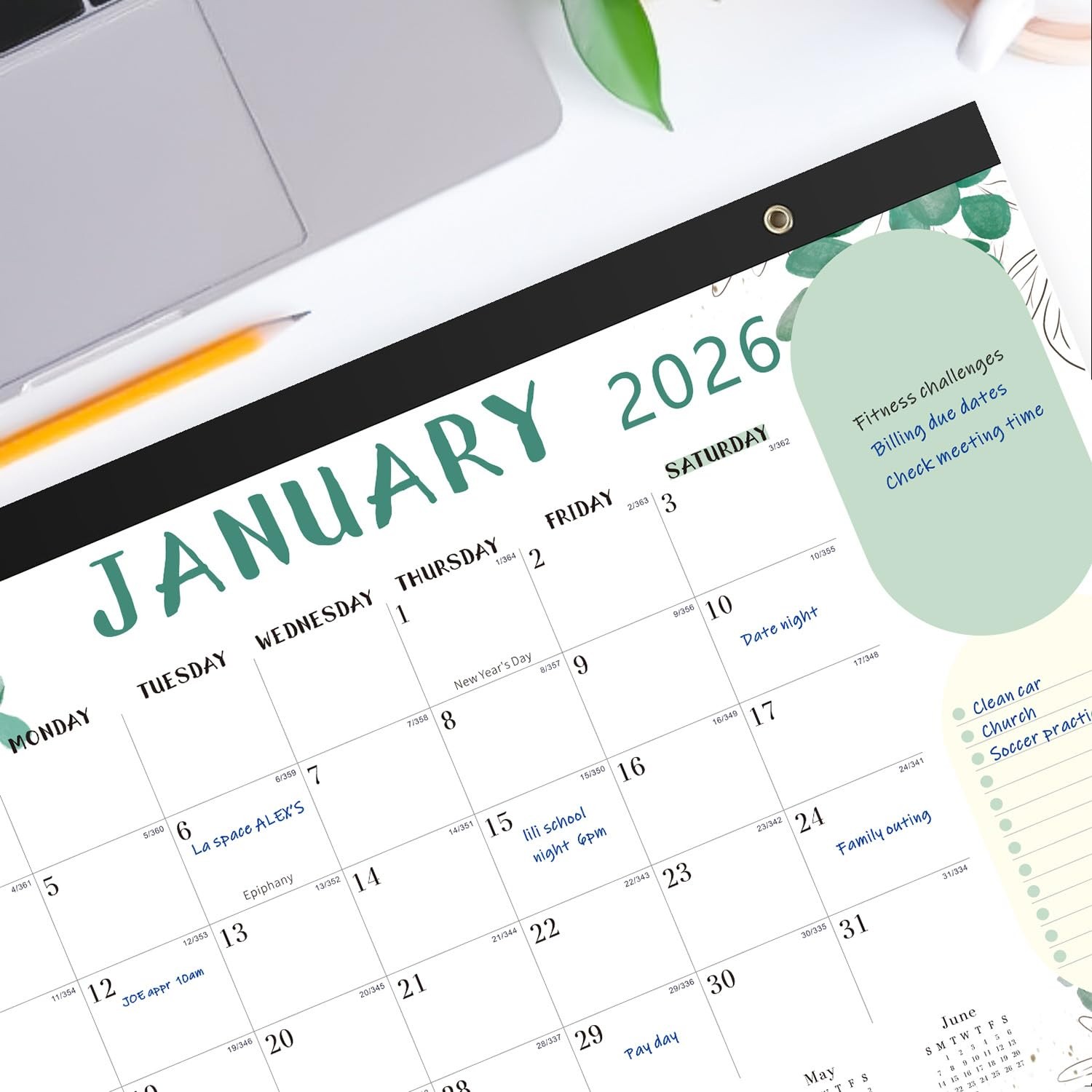 Desk Calendar 2026, 18 Months Runs from Jan. 2026-Jun. 2027, Green