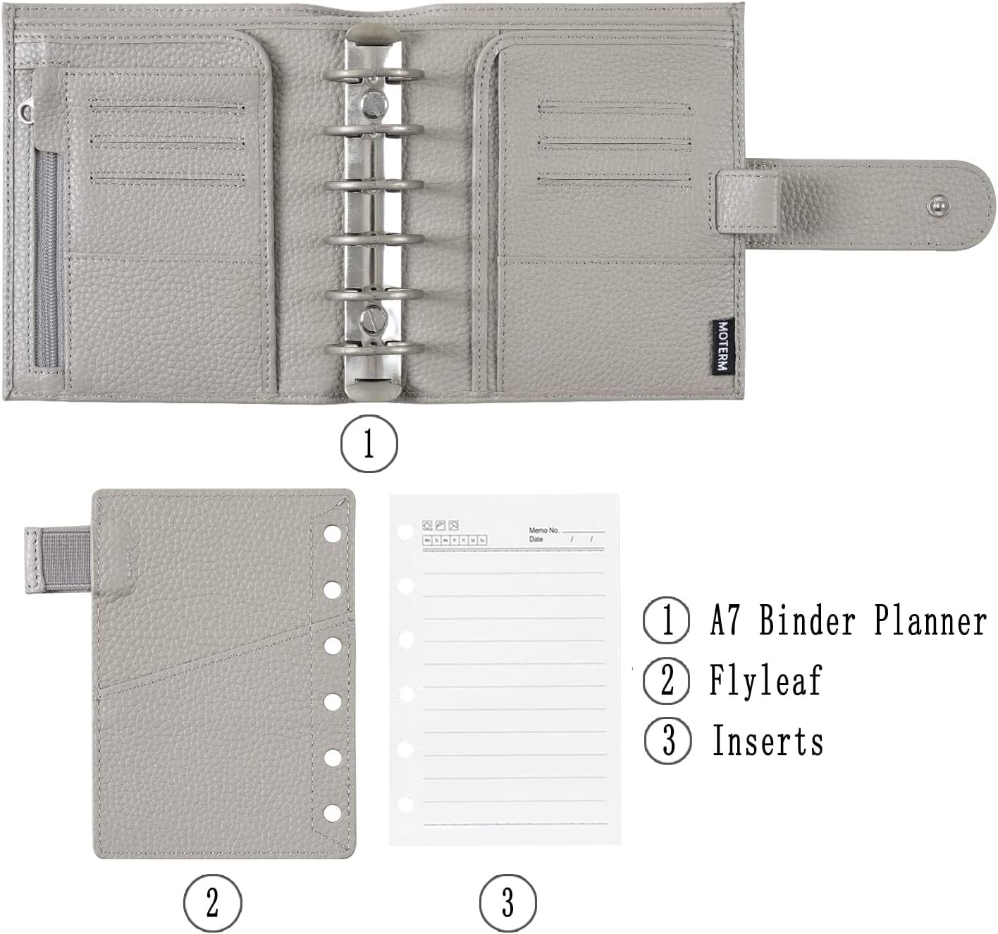 Pocket Luxe Planner – Genuine Leather Organizer with 30mm Rings in Pebble-Gray
