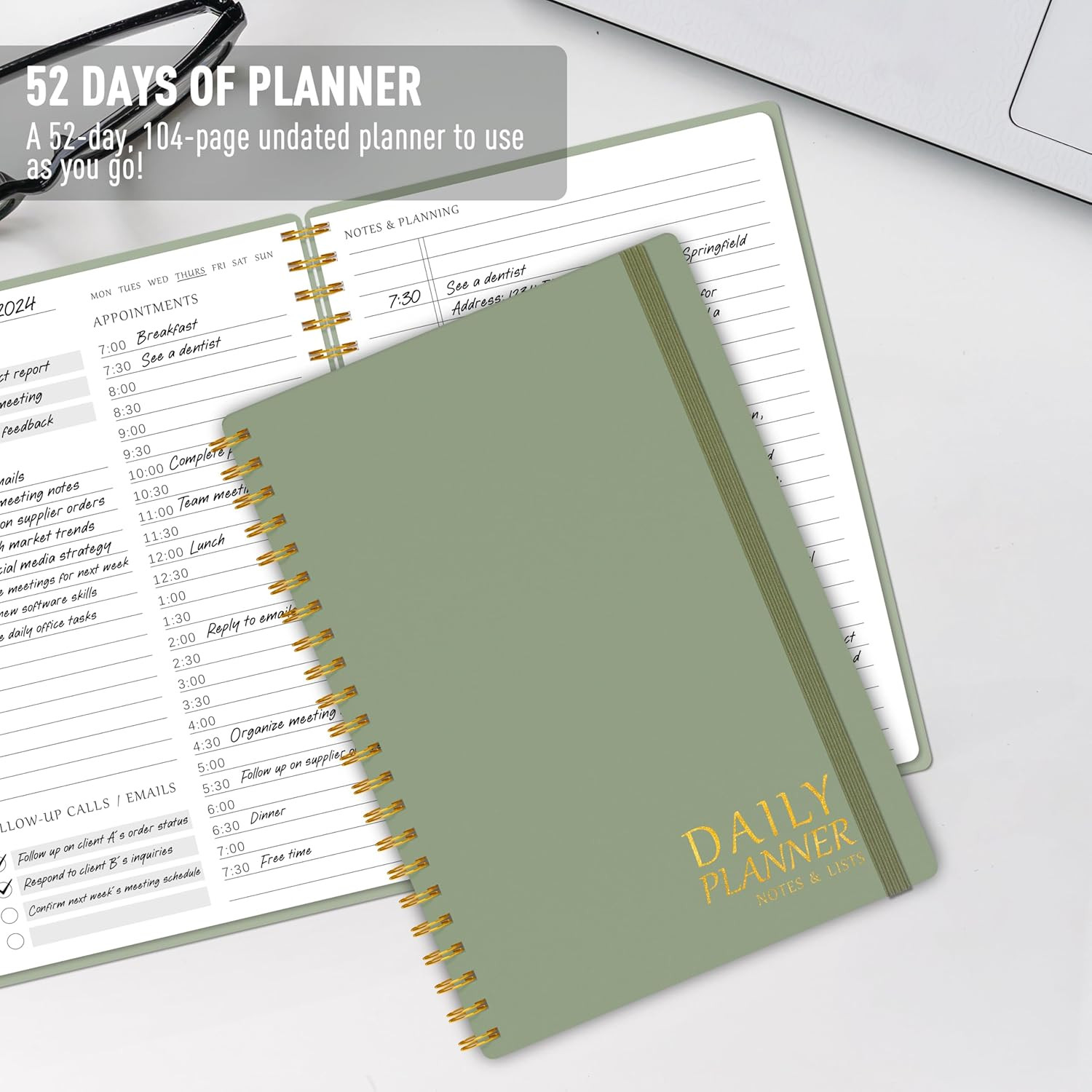 Daily Planner Undated – Simplified to Do List Notebook with Hourly Schedules, Sp
