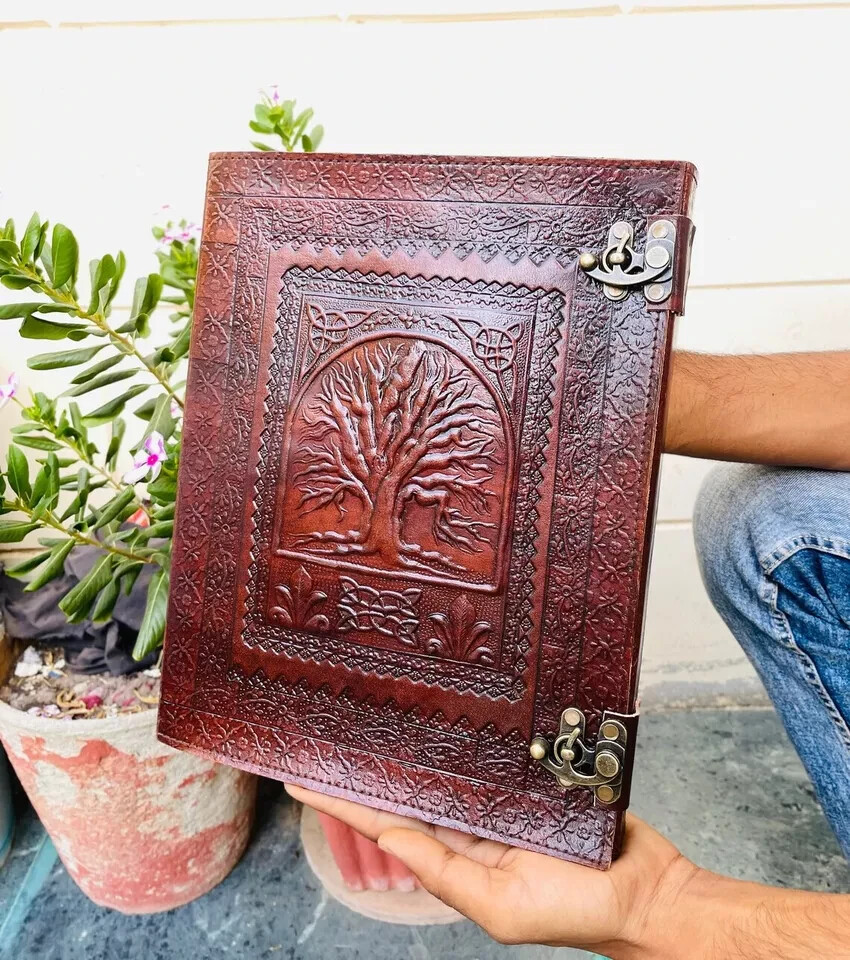 Handmade Leather Journal Tree of Life 200 Page Diary Notebook Office Story Book