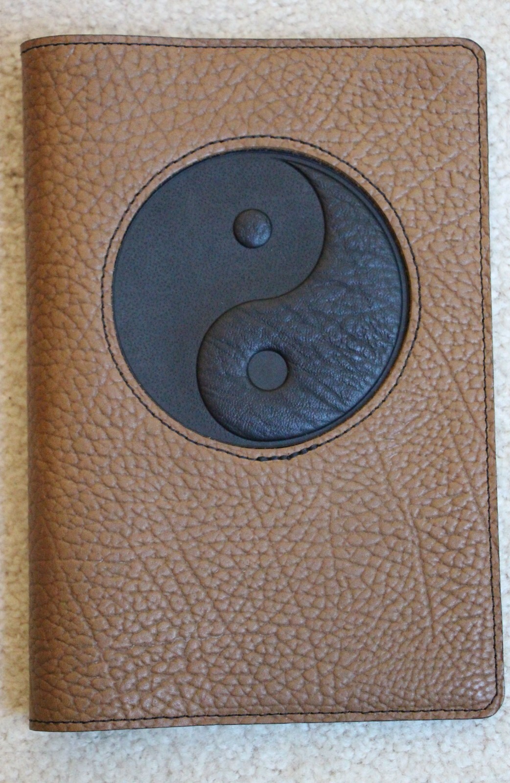 Oberon Design Pebble Leather ICON Journal Cover 6″x 9″ YIN & YANG in Taupe/Black