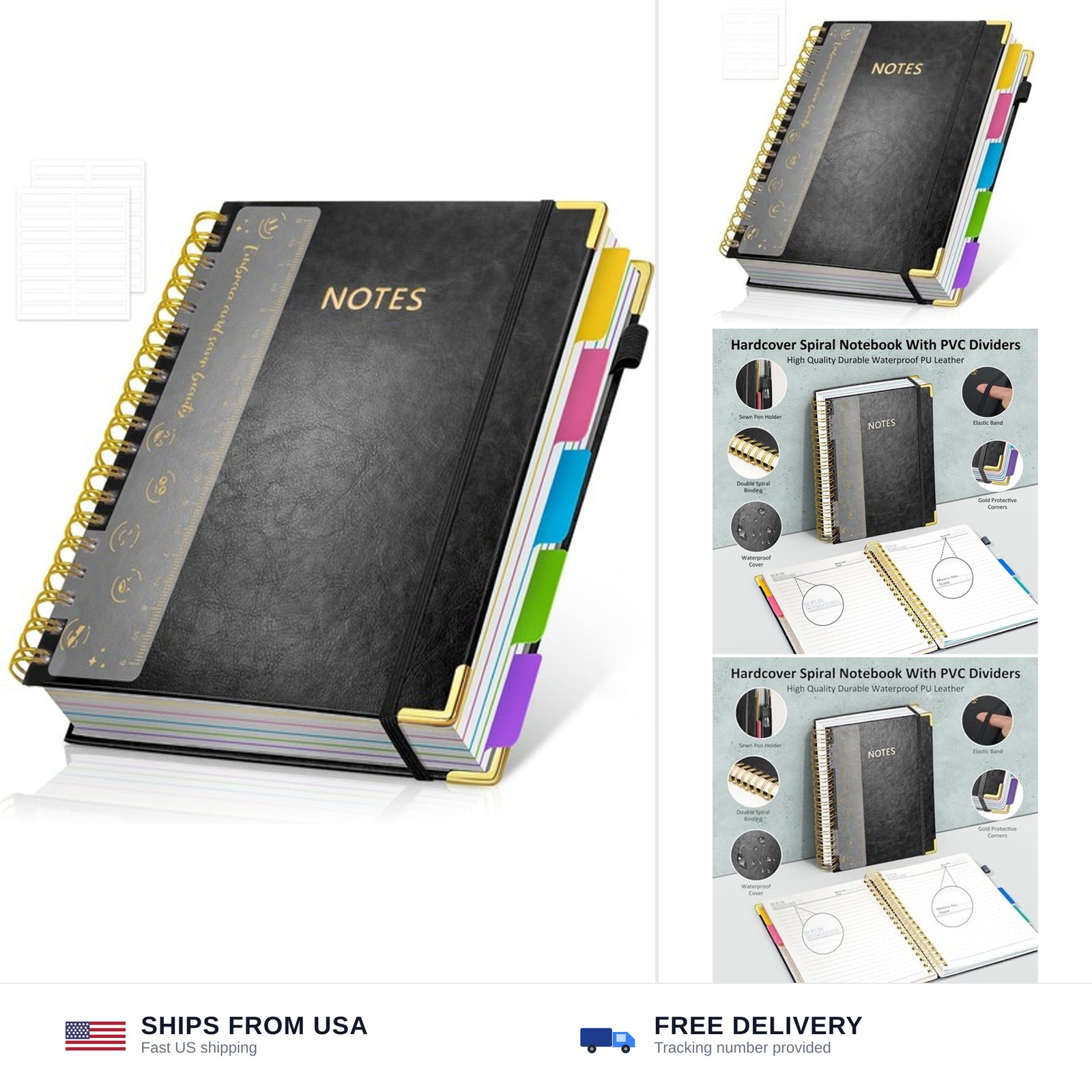 Hardcover Spiral Notebook Journal with Removable PVC Dividers – 8” x 10” La…
