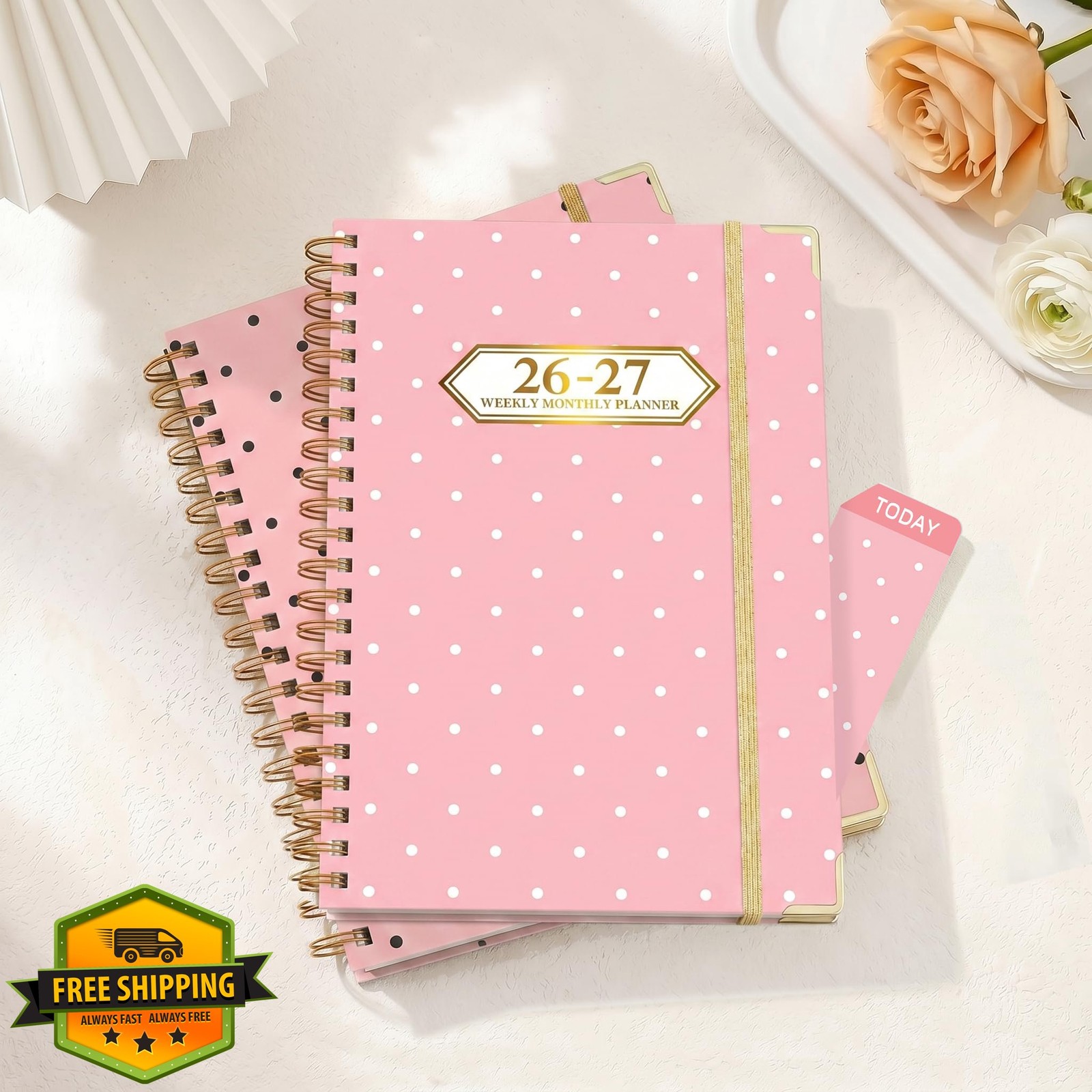 Knagsfa 2026-2027 planner pink white polka dots