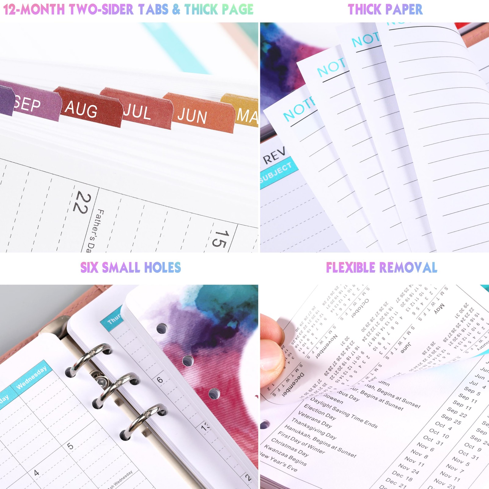 Small Multicolored 2026 Planner Refill with Monthly and Weekly Pages