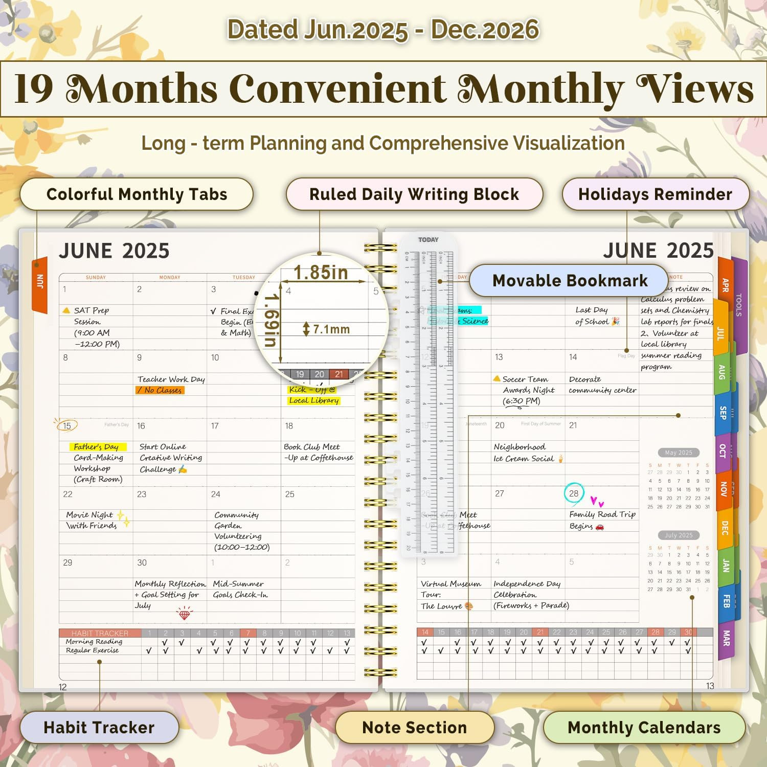 19 Months Academic Year Planner 2025 – 2026, Jun.25 – Dec.26 School Weekly an…