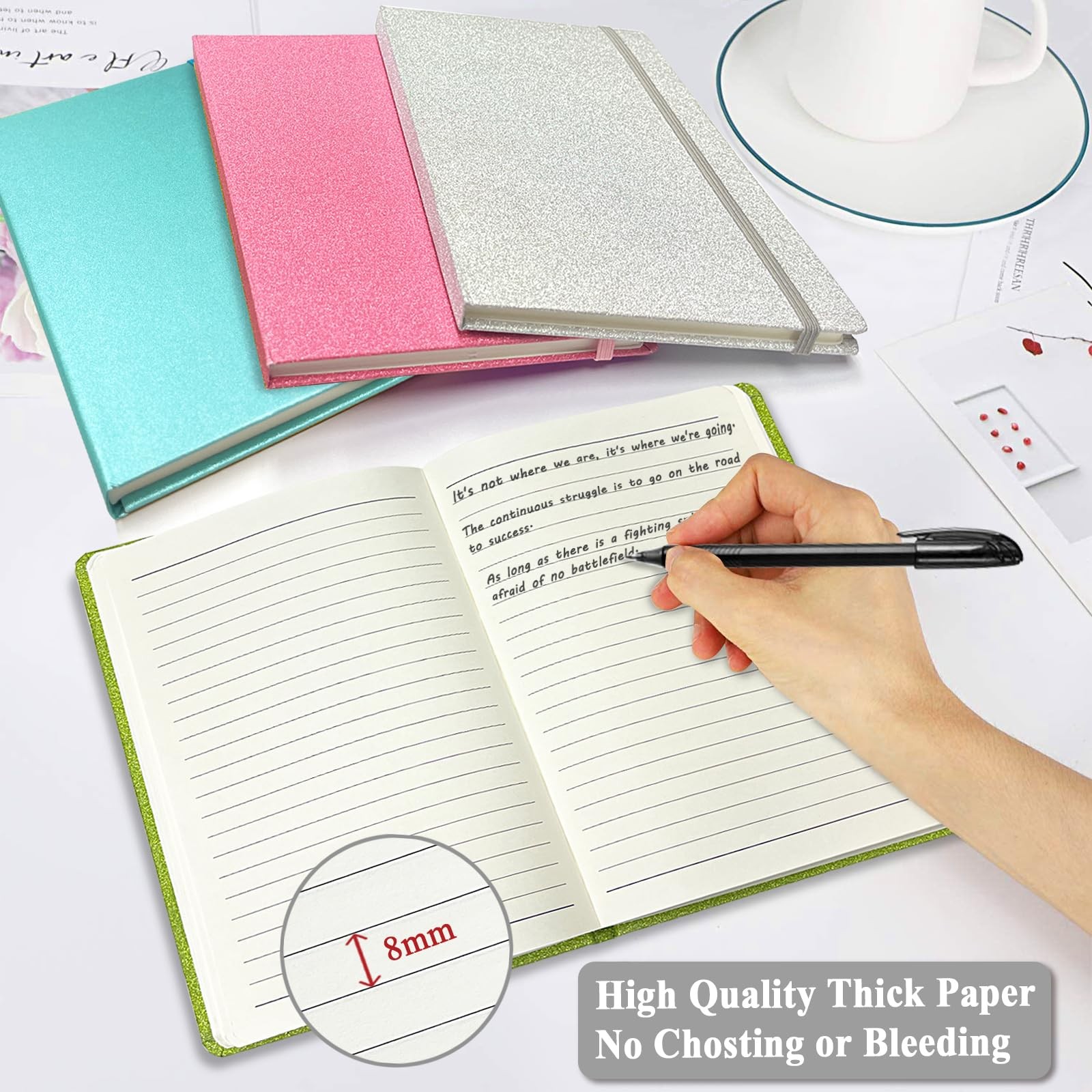 Silver Glitter Notebook, 8.3×5.7” 160 Lined Pages 5-x-8-inch inches,
