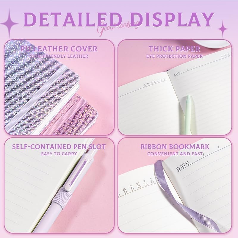 Bling A5 Notebook With Pen Lined Journal Notebook A5 Notepad For Girls Purple