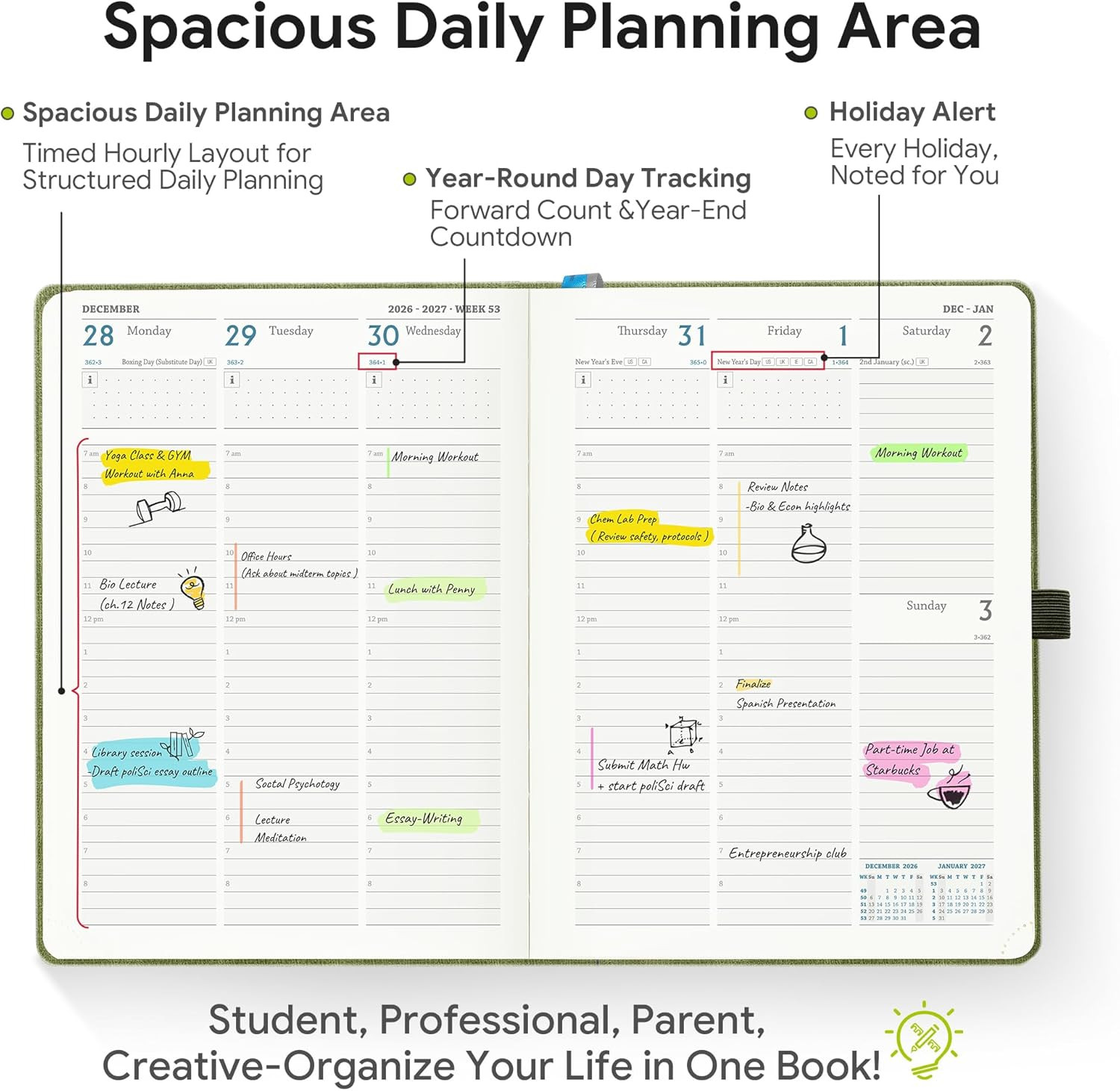 2026-2027 Weekly and Monthly Planner (July 2026–December 2027), 6.5″X8.5″, Verti