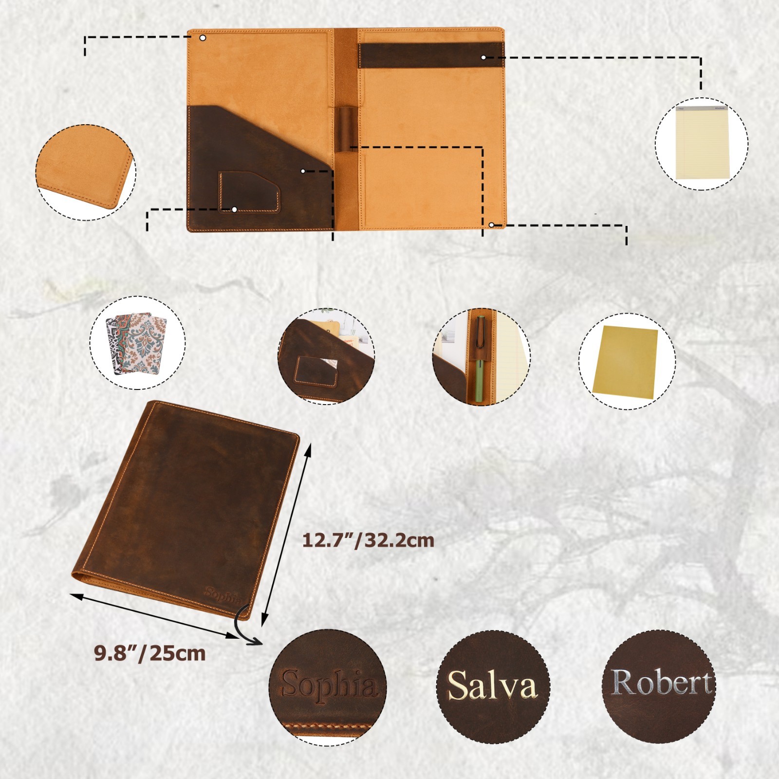 Personalized Leather Portfolio Padfolio Letter Size A4 Notepad Organizer