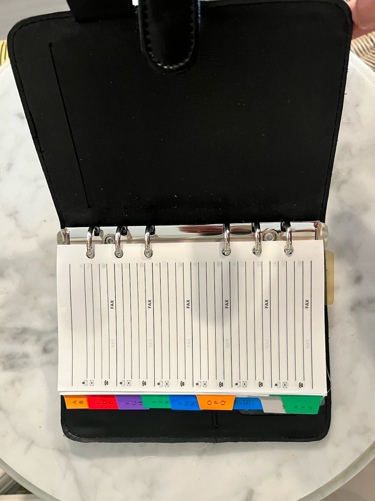 Vintage Day Planner Binder Black Faux Leather Six Rings Organizer 5×7 Desk 90’s