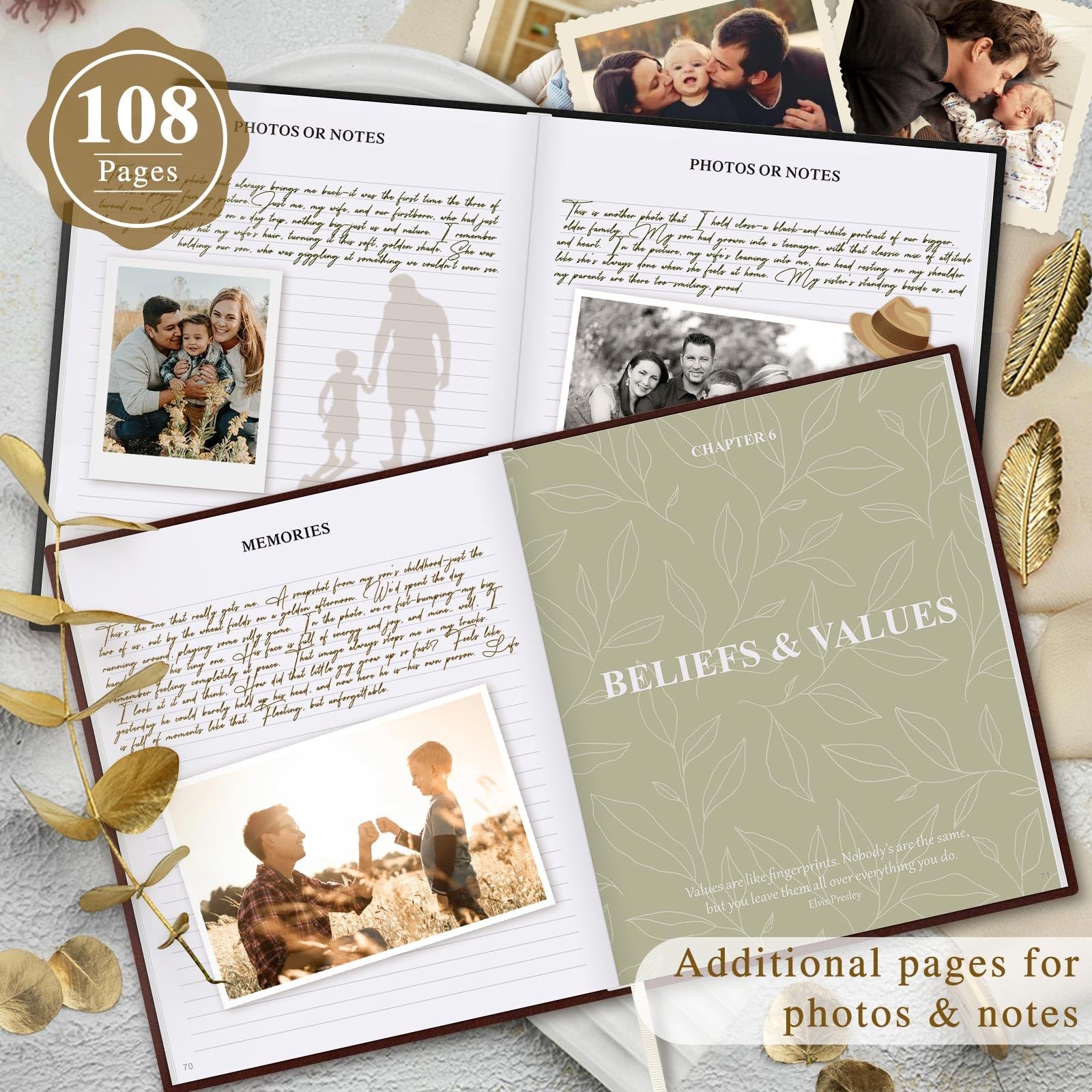 Lanpn Dad Life Story Journal with 300+ Questions, Dads Memory Keepsake Brown