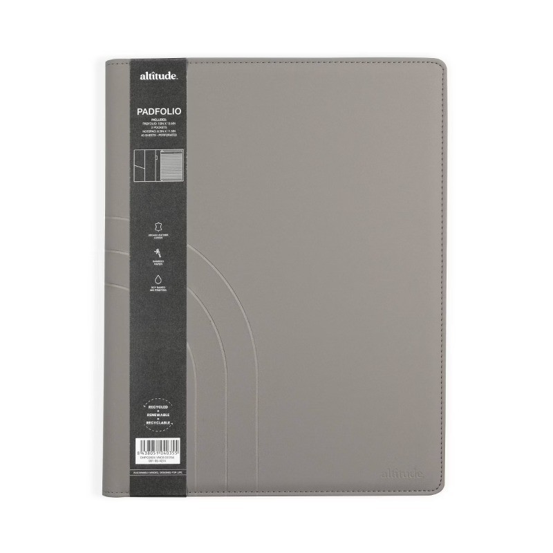 Padfolio 10″x12.5″ Vegan Leather Gray Debossed Arch