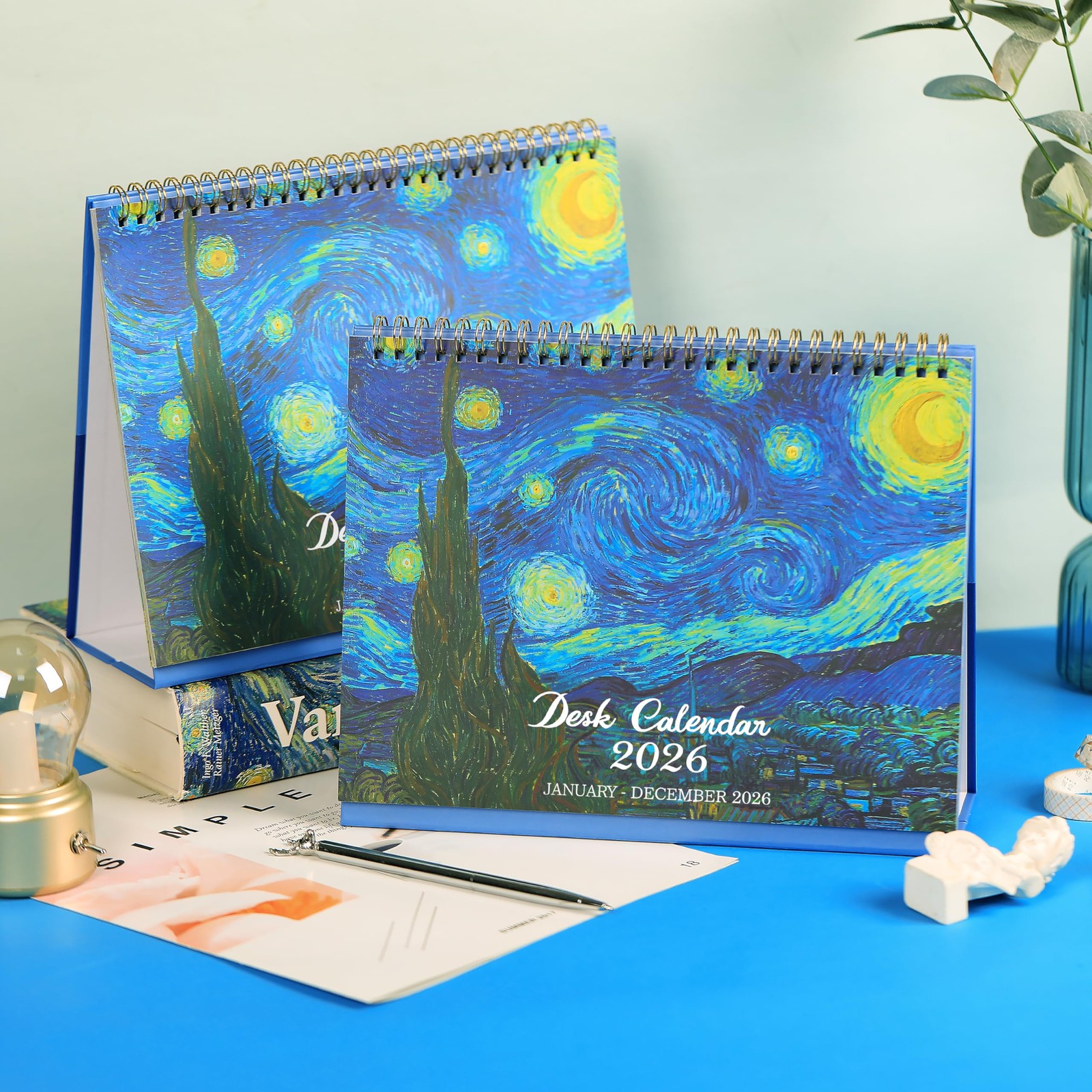 2026 Desk Calendar – JAN 2026 – DEC 2026, Standing Flip Desktop blue