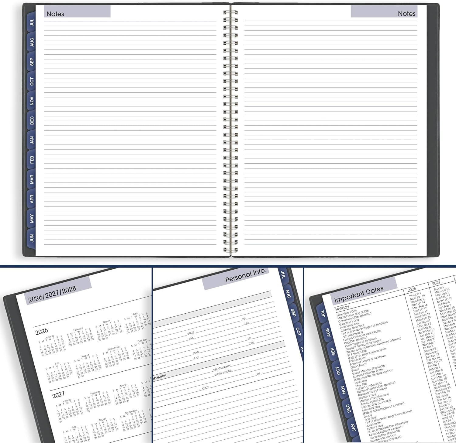 2026-2027 Academic Planner, Weekly & Monthly, 8.5″ x 11″, Charcoal