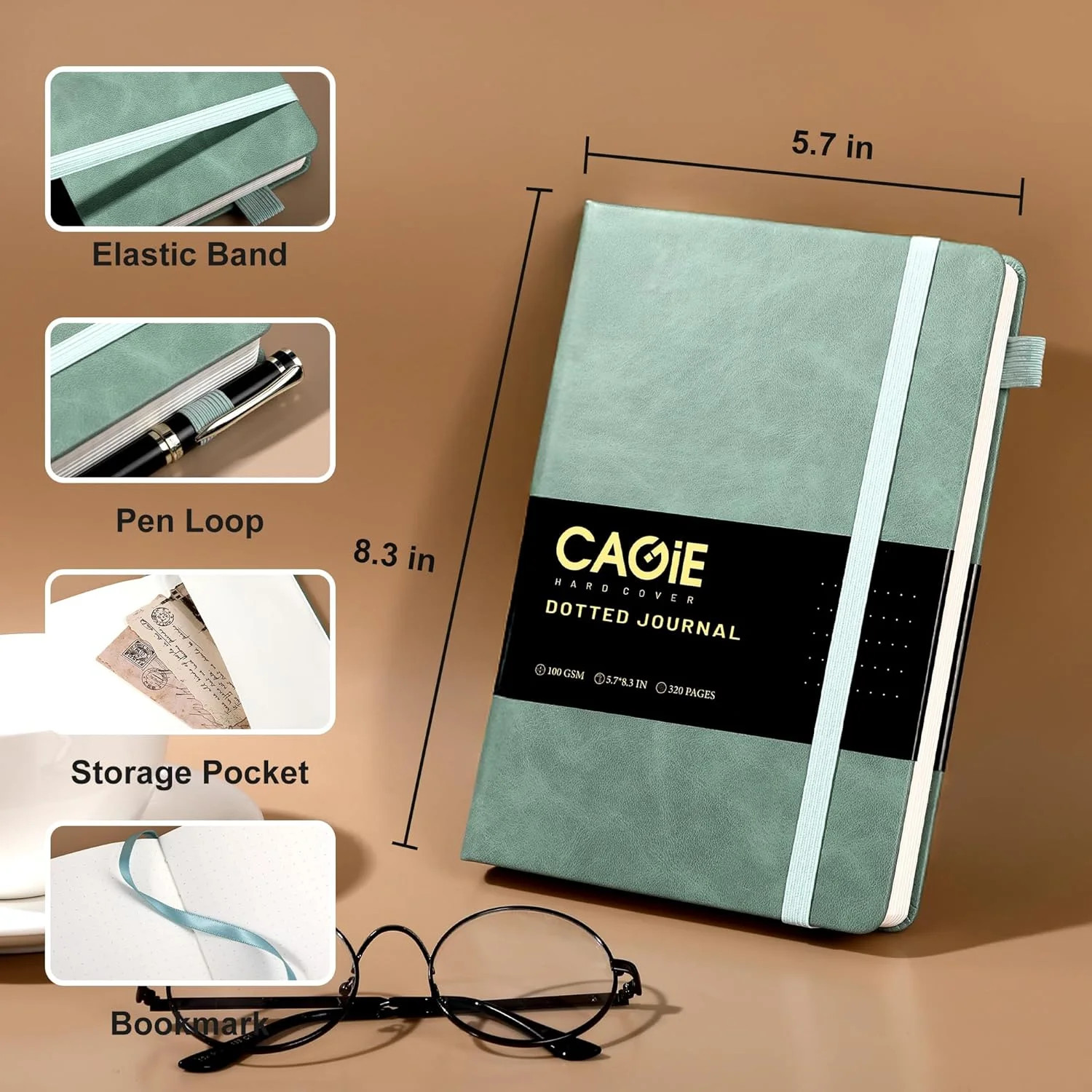 Green, Dotted Journal Notebook 320 Pages 100 GSM Paper Hardcover A5 Dot Gr