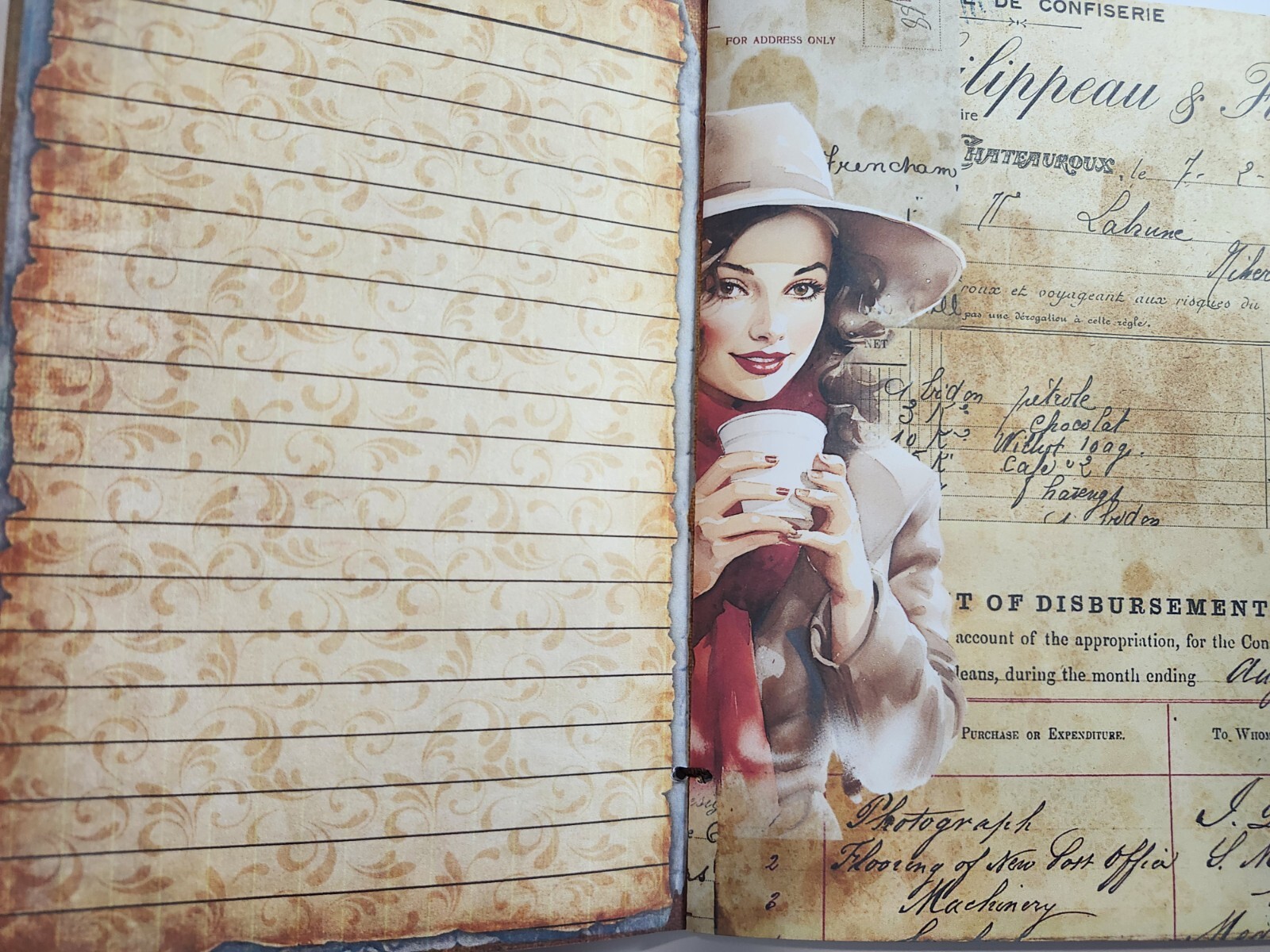 Junk Journal Booklet “COFFEE TIME” HANDMADE Cards, Pockets, Ephemera + more!