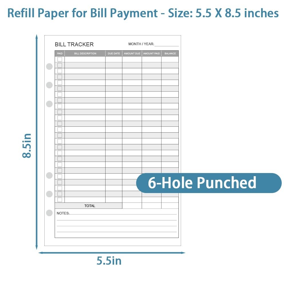 Bill Payment Tracker Refills – 100 Sheets/200 Pages, Bill Pay Checklist Refil…