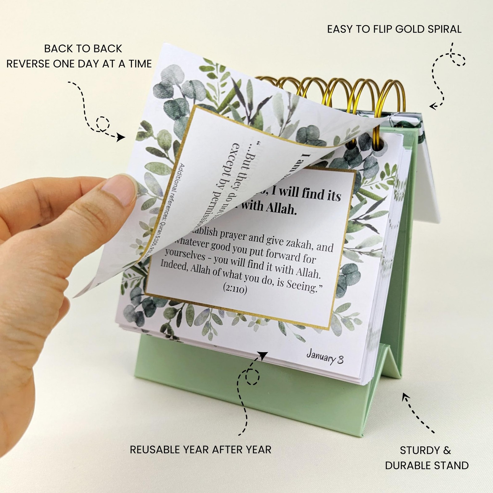 Islamic Positive Affirmations with Quran Verses, A6, Green