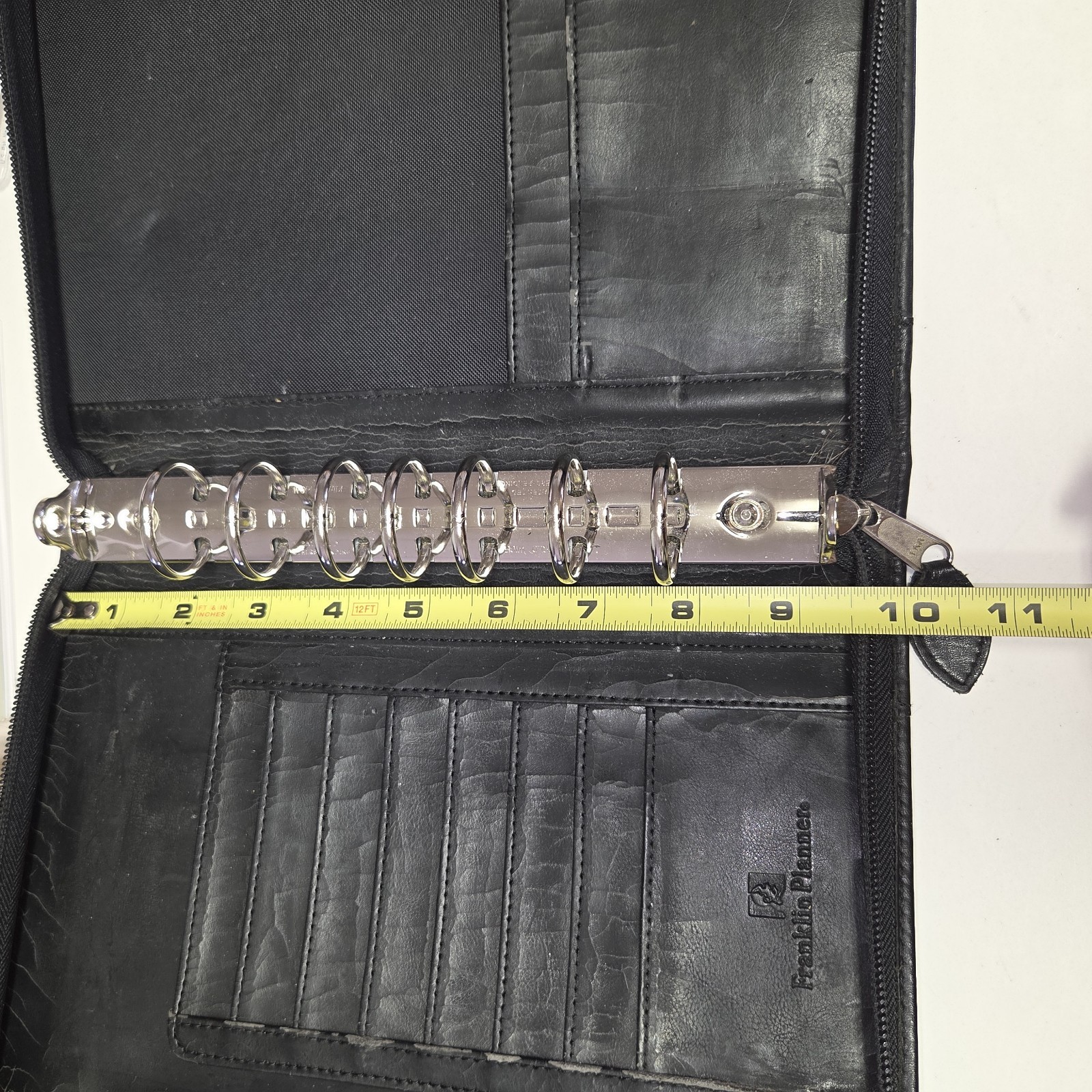 FRANKLIN COVEY Monarch 7-RING Binder Planner Black TOP GRAIN Leather Zipper USA