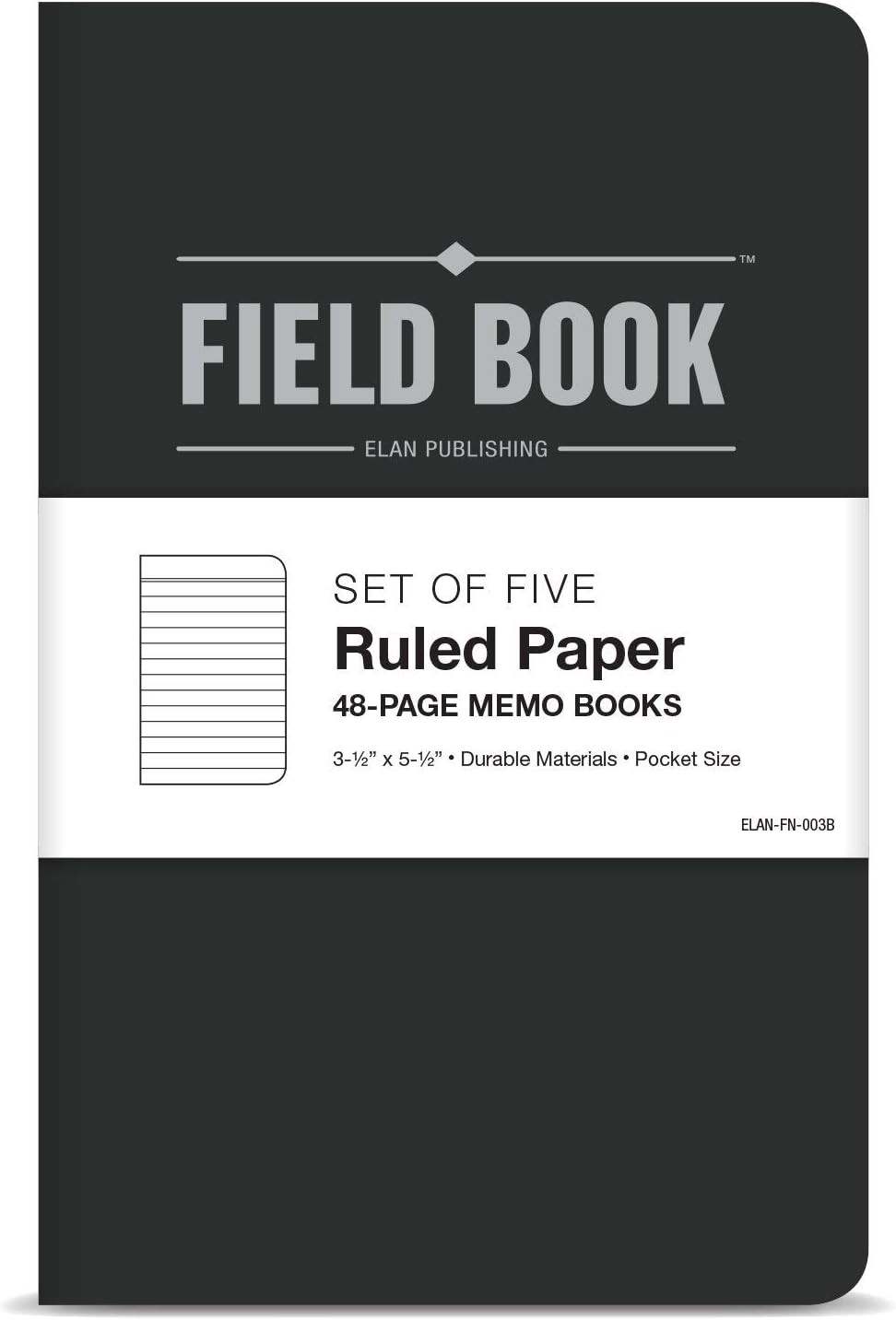 Field Notebook/Pocket Journal – 3.5″x5.5″ – Black – Lined Memo Book – Pack of 5