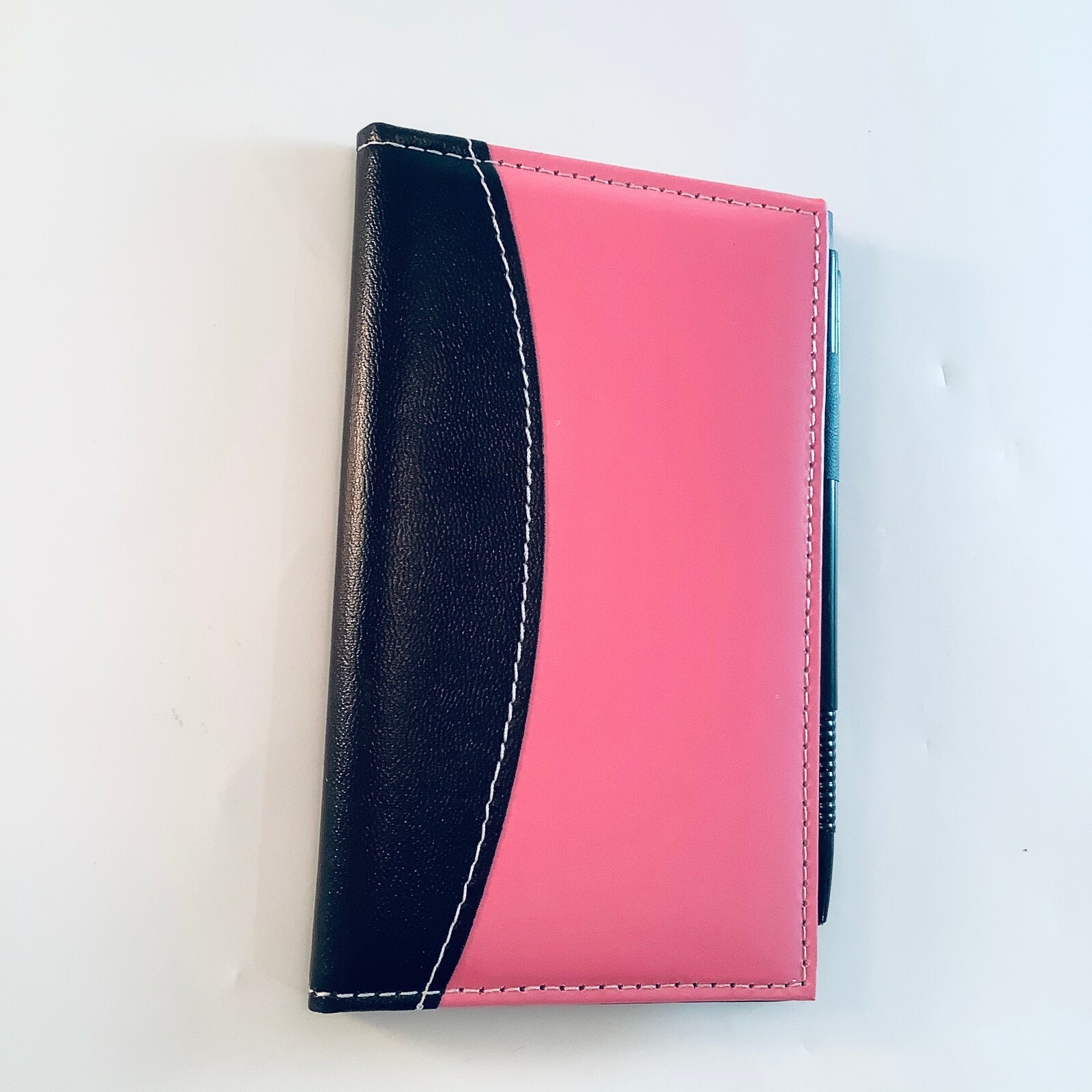 Notebook w/Pen Black Ink Jot Notes Pocket Size Black & Pink Cover 60 Memo Sheets