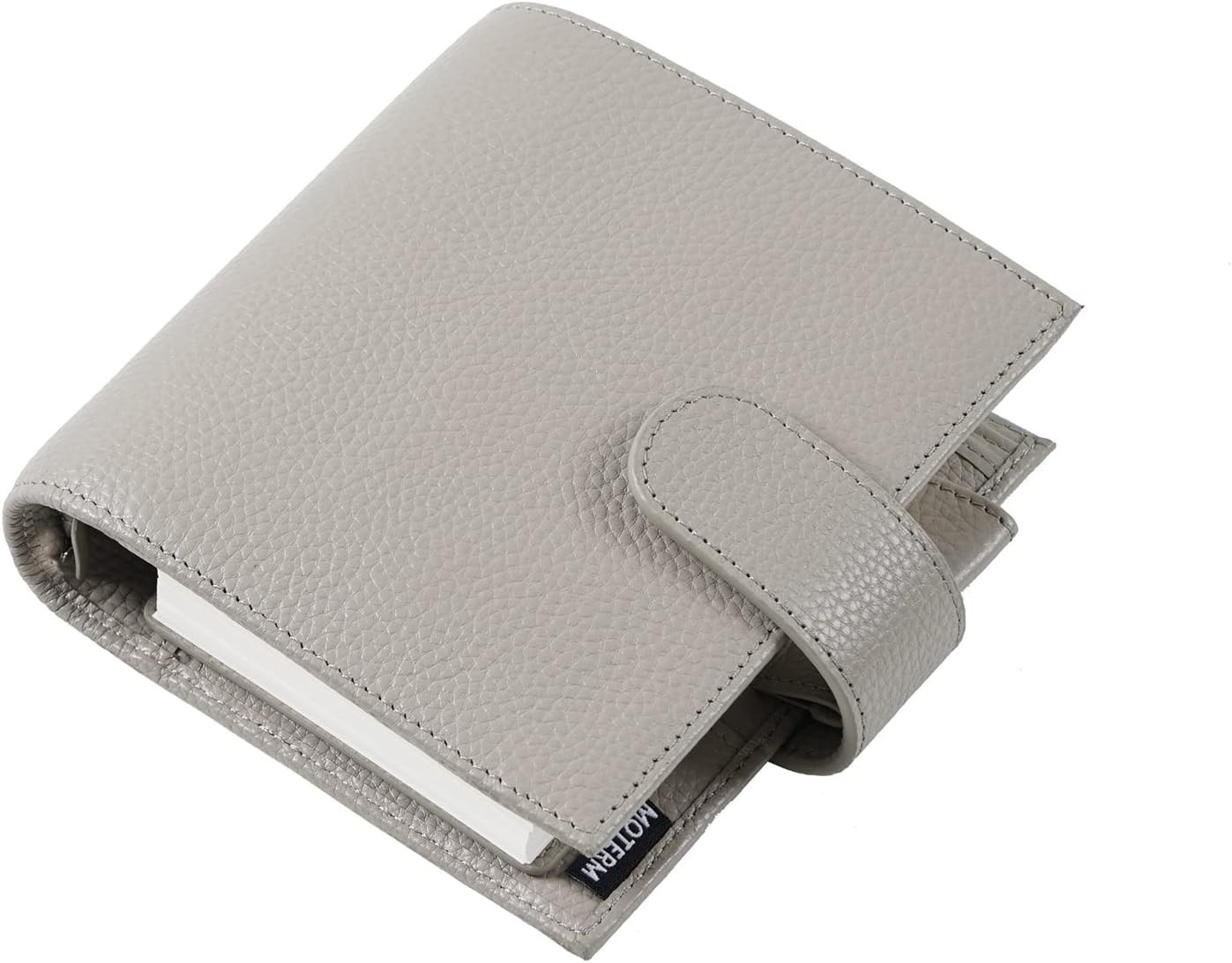 Pocket Luxe Planner – Genuine Leather Organizer with 30mm Rings in Pebble-Gray