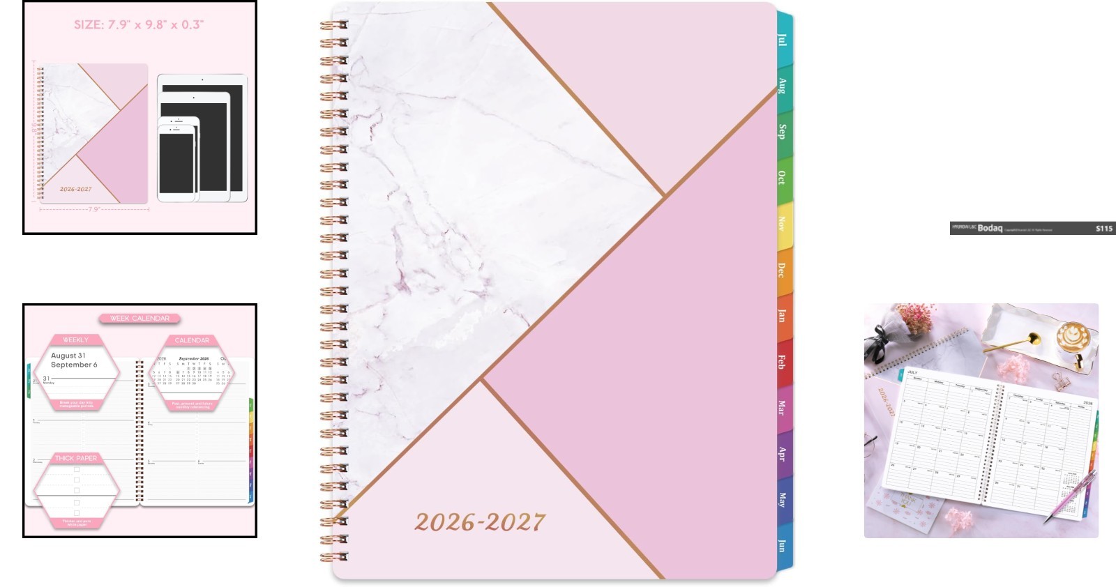 Stylish 8″ x 10″ Academic Planner 2026-2027 with Colourful Tabs & Weekly Layout