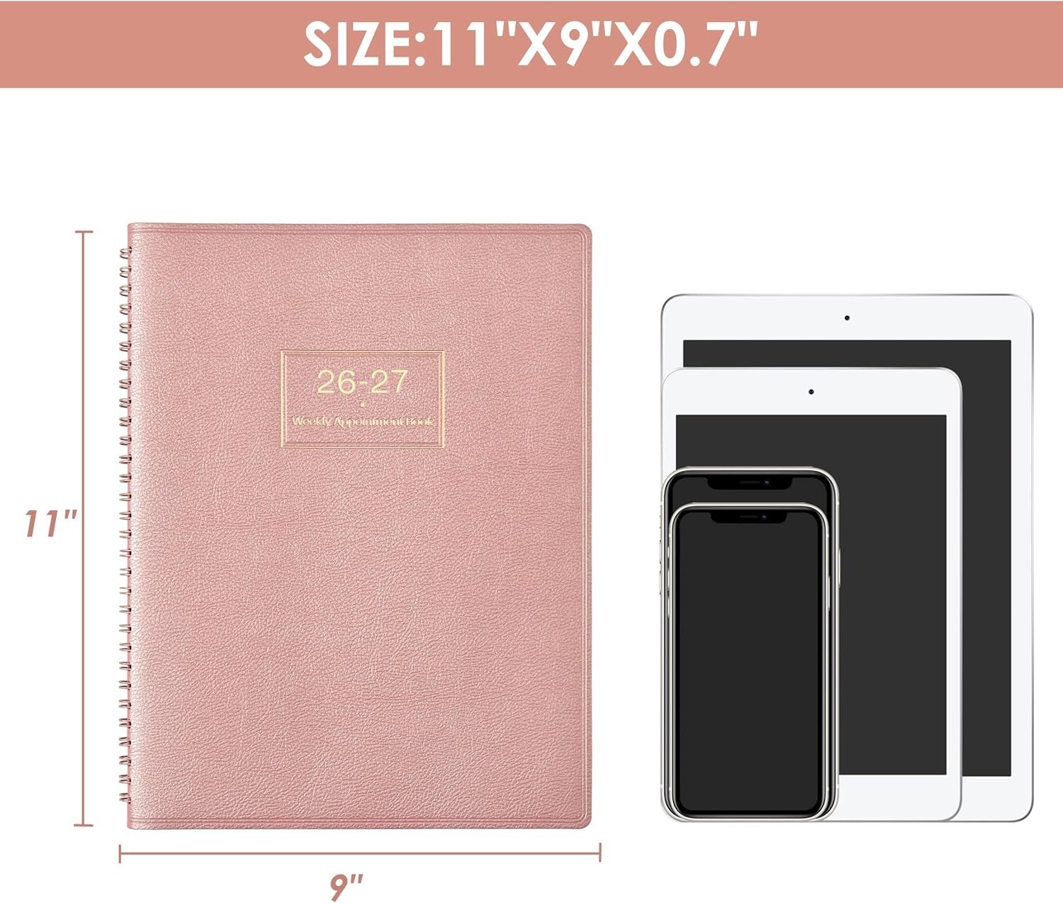 2026-2027 Weekly Planner – 9×11 with Twin-Wire Binding & Leather Finish