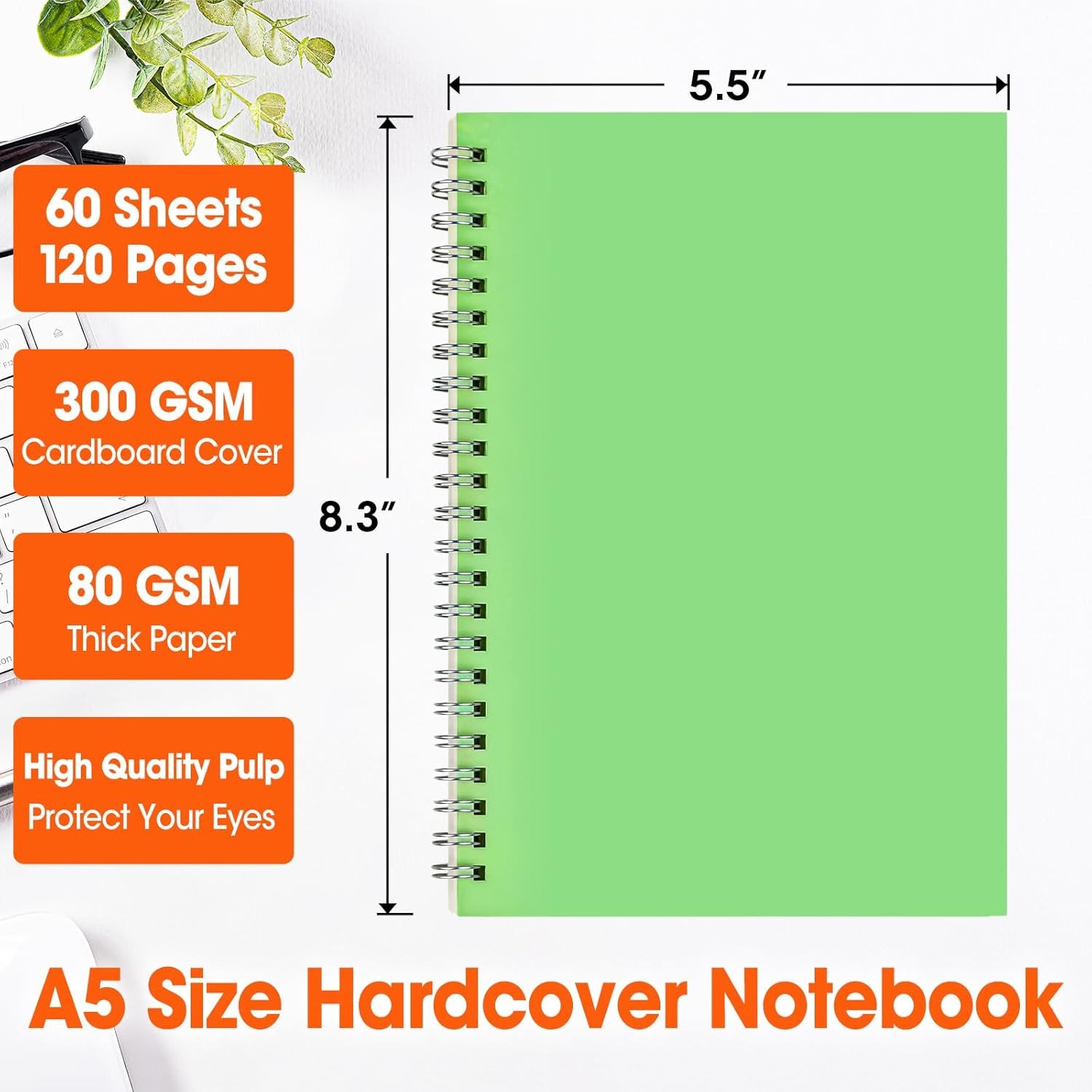 8 Pack Lined Spiral Journal Notebook, Premium A5 Soft Paper Cover (5.5″ X 8.3″),